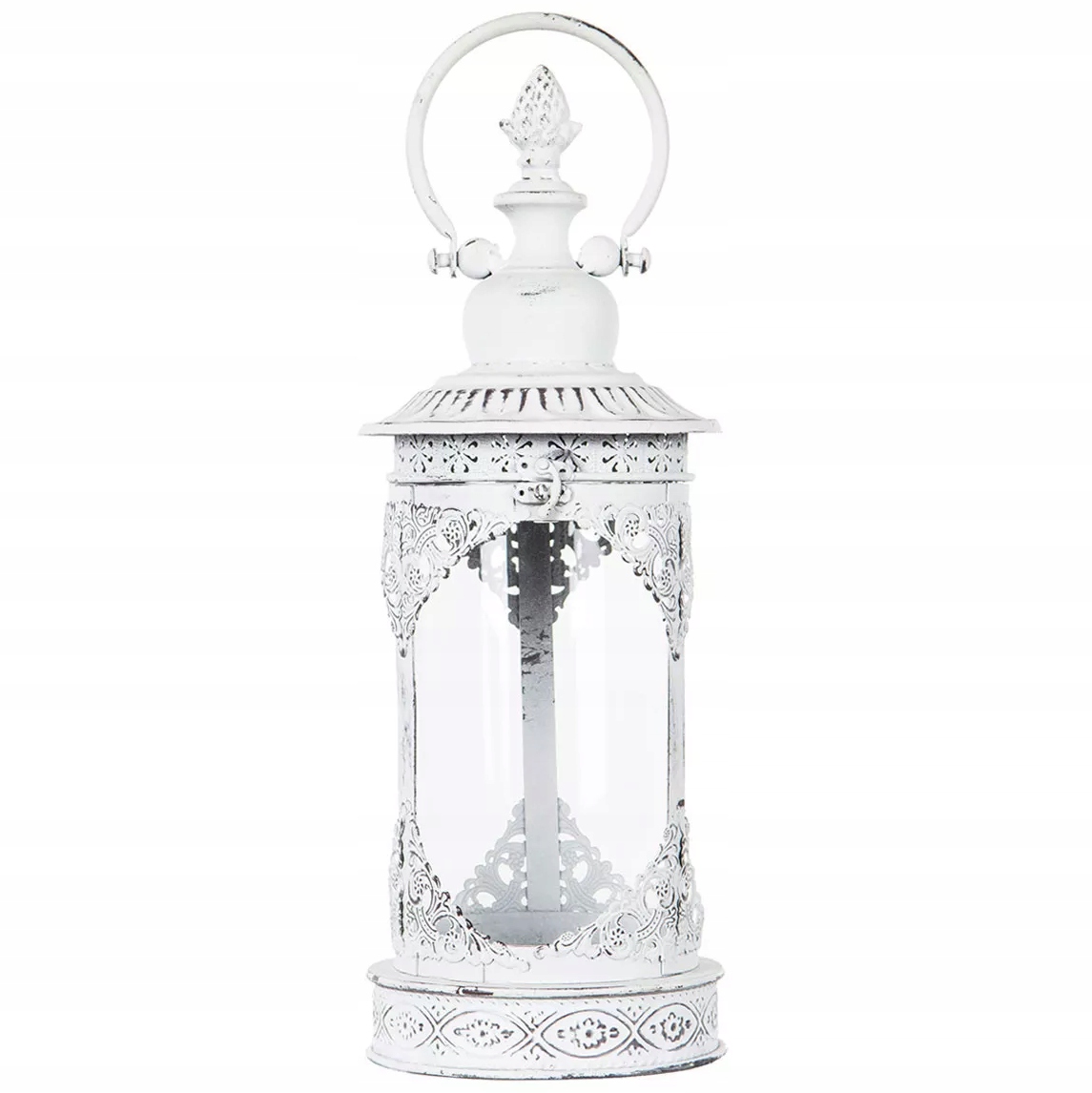 Lucerna Lampion Na Terasa Balkon Bílá kovová lucerna 40cm skleněná