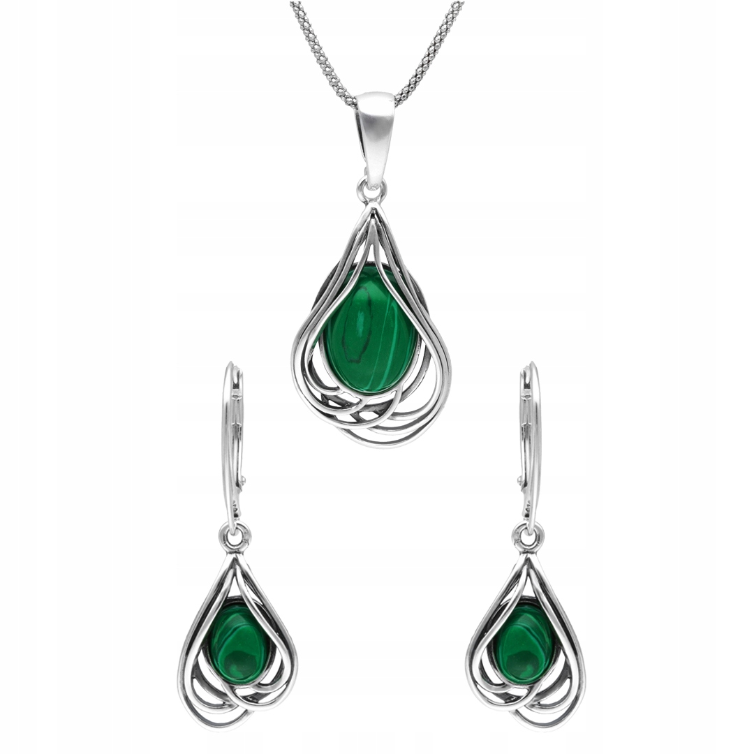 Stříbrný komplet s malachitem elegantní sada šperků stříbro 925