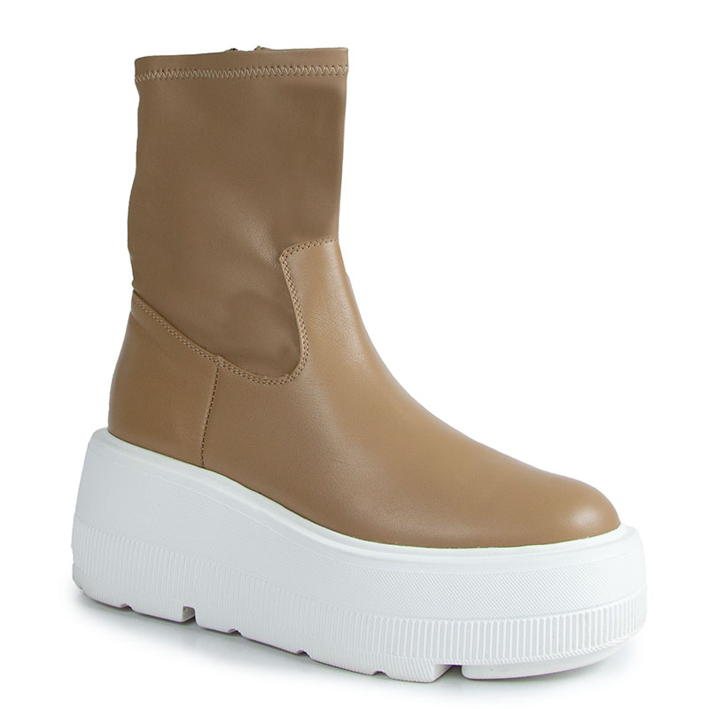 Carinii B9337 Béžové Kožené Kotníkové Boty Na Platformě 40