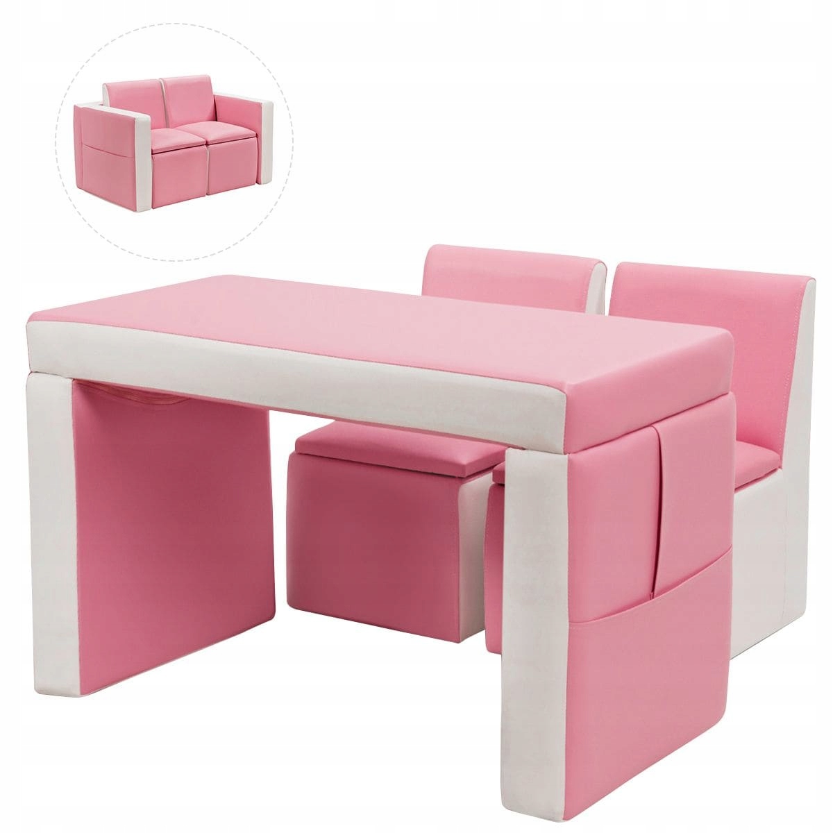 Sofa dziecięca z funkcja stołu i foteli różowa Marka Costway