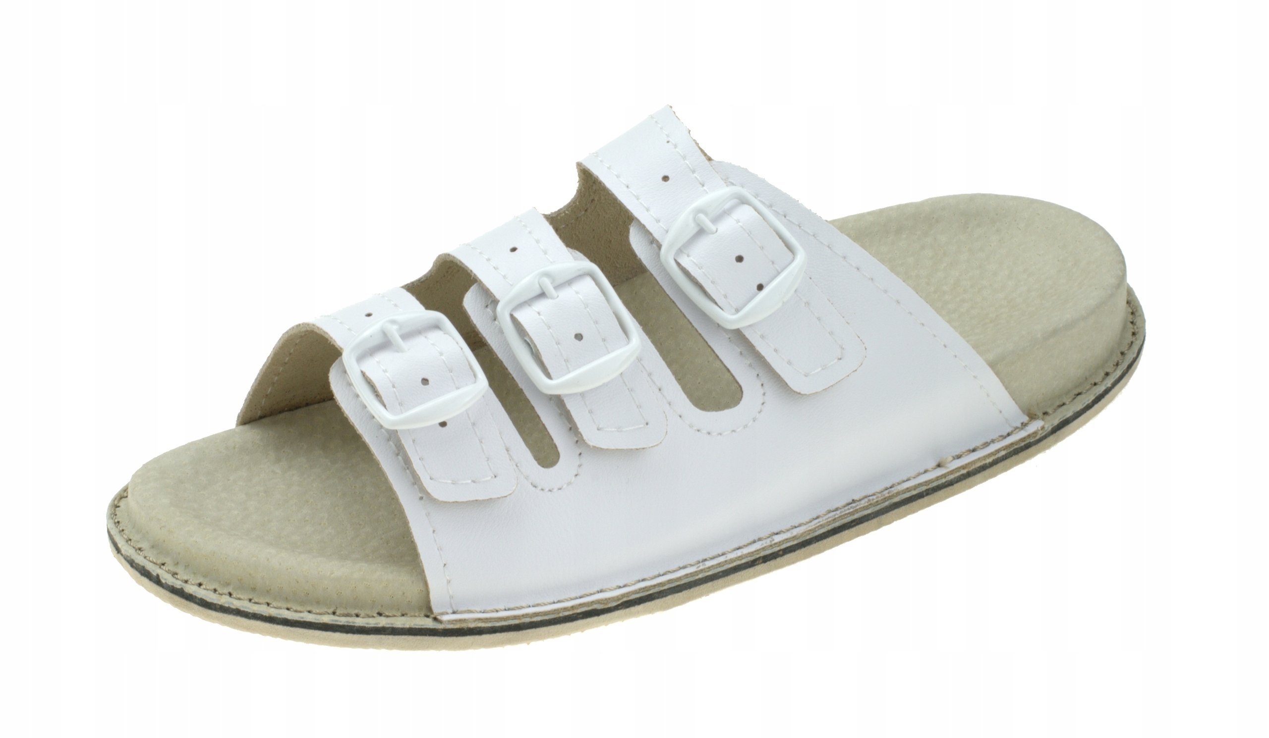 

Klapki skórzane Fusbet, Trzy Paski, Białe 36