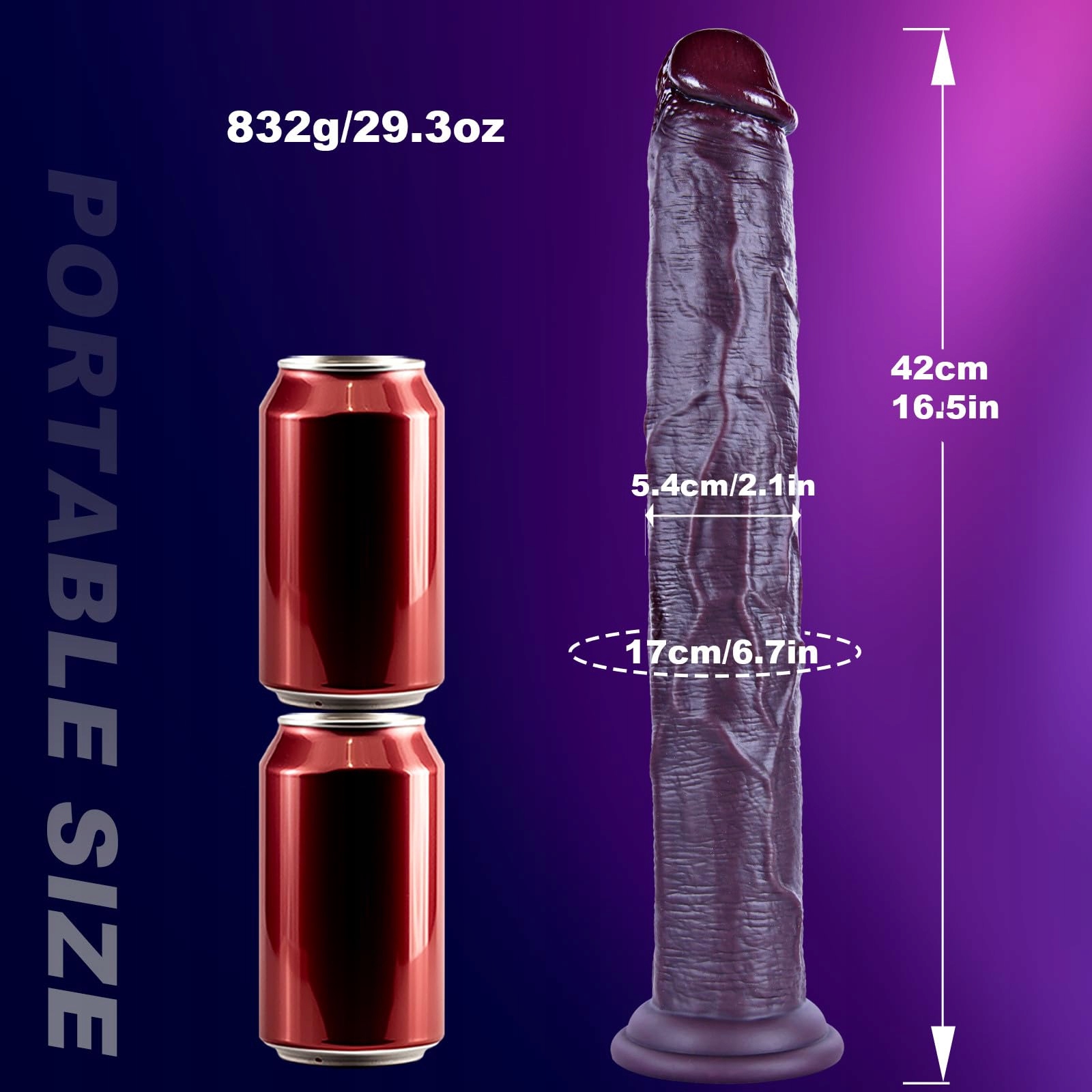 XXLTOYS Realistyczny Dildo Silikonowy 42 cm Długi Gruby Z Mocną Przyssawką — miniatura 7