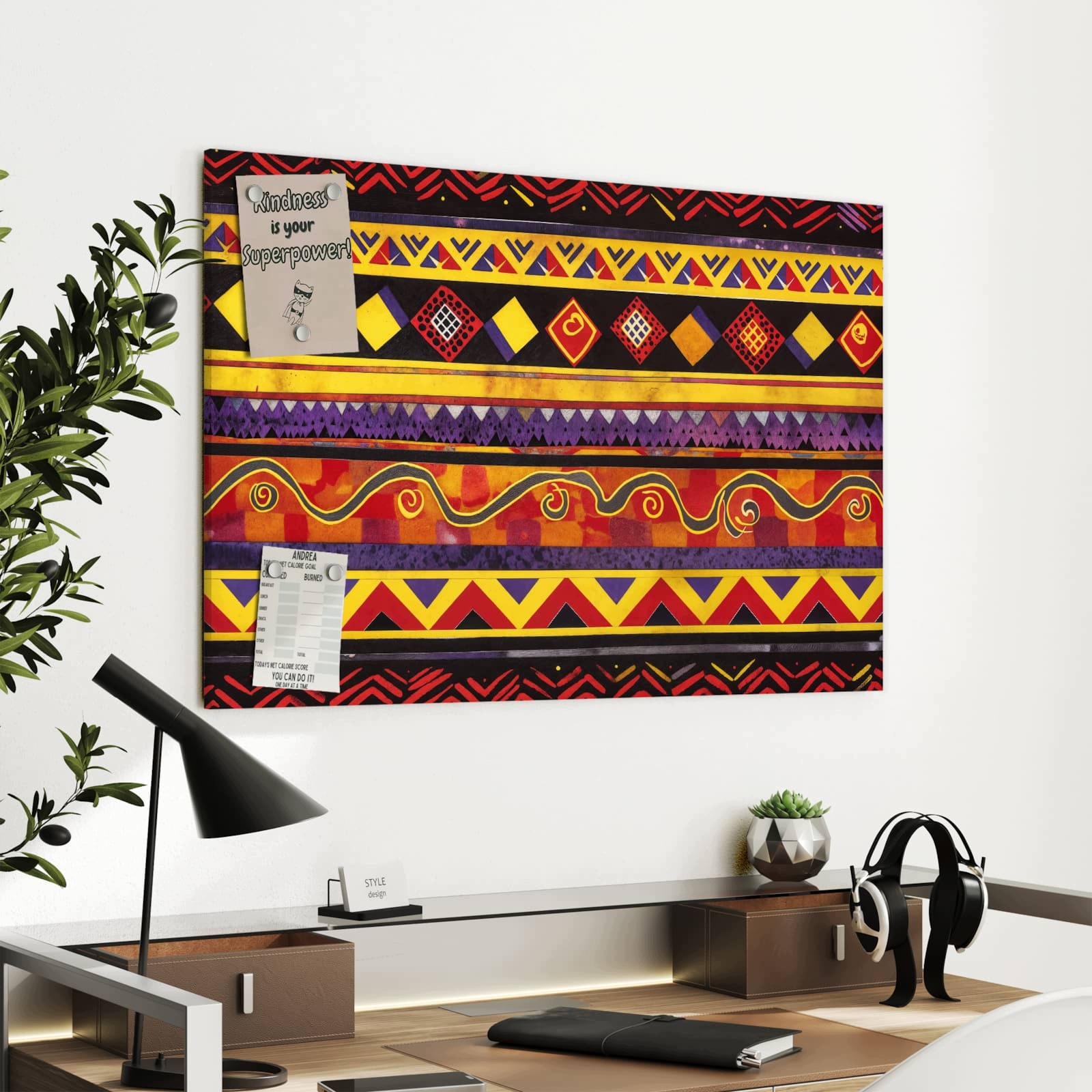 Magnetická tabule Etnický Vzor Černý Červený 90 × 60 cm