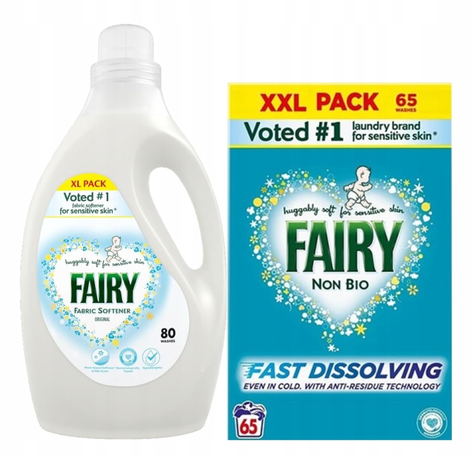 Levně Fairy Non Bio prášek tekutá aviváž pro citlivou pokožku 3,9 kg 2,64 l