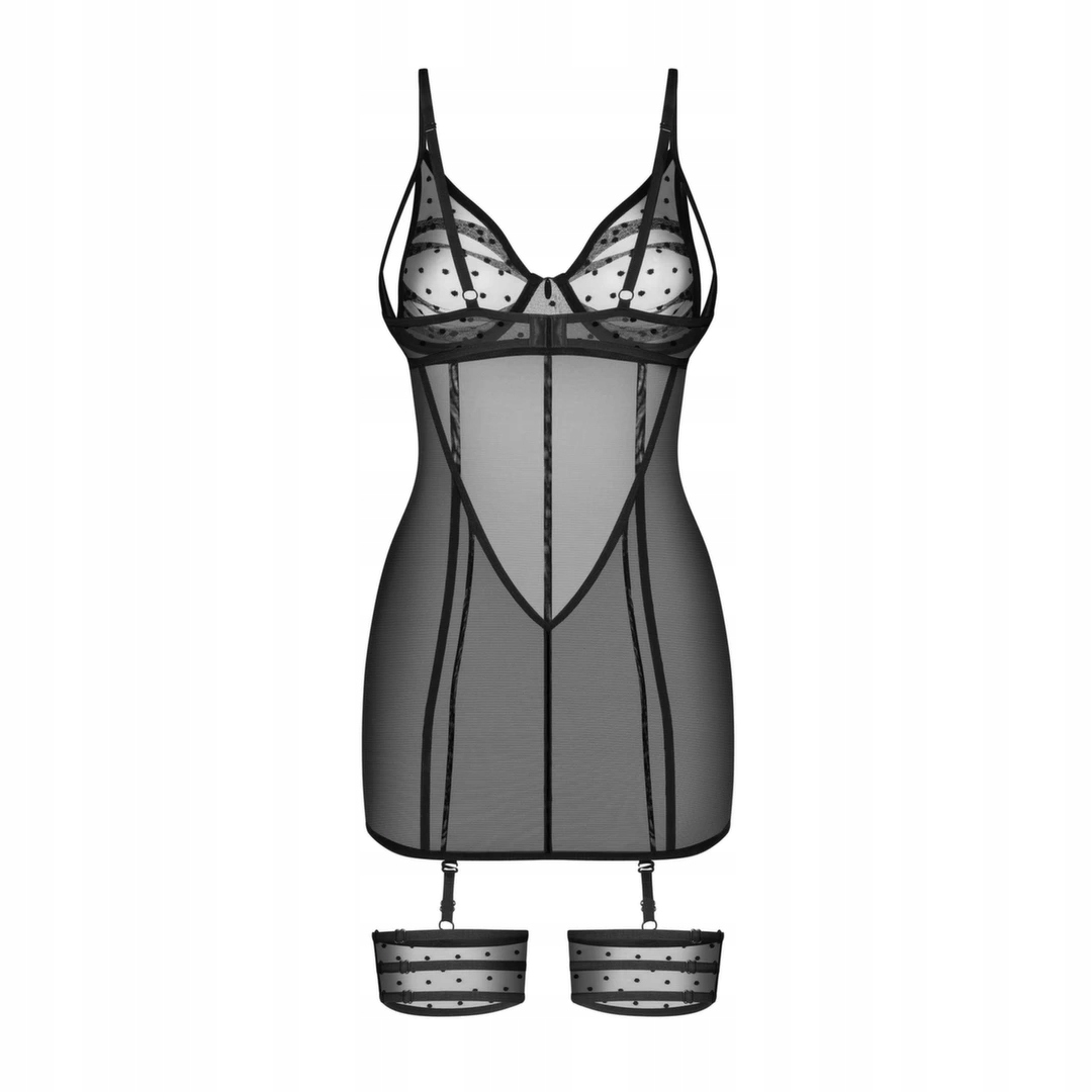 Obsessive Nuites Chemise S/m černá krajková tričko s tangy