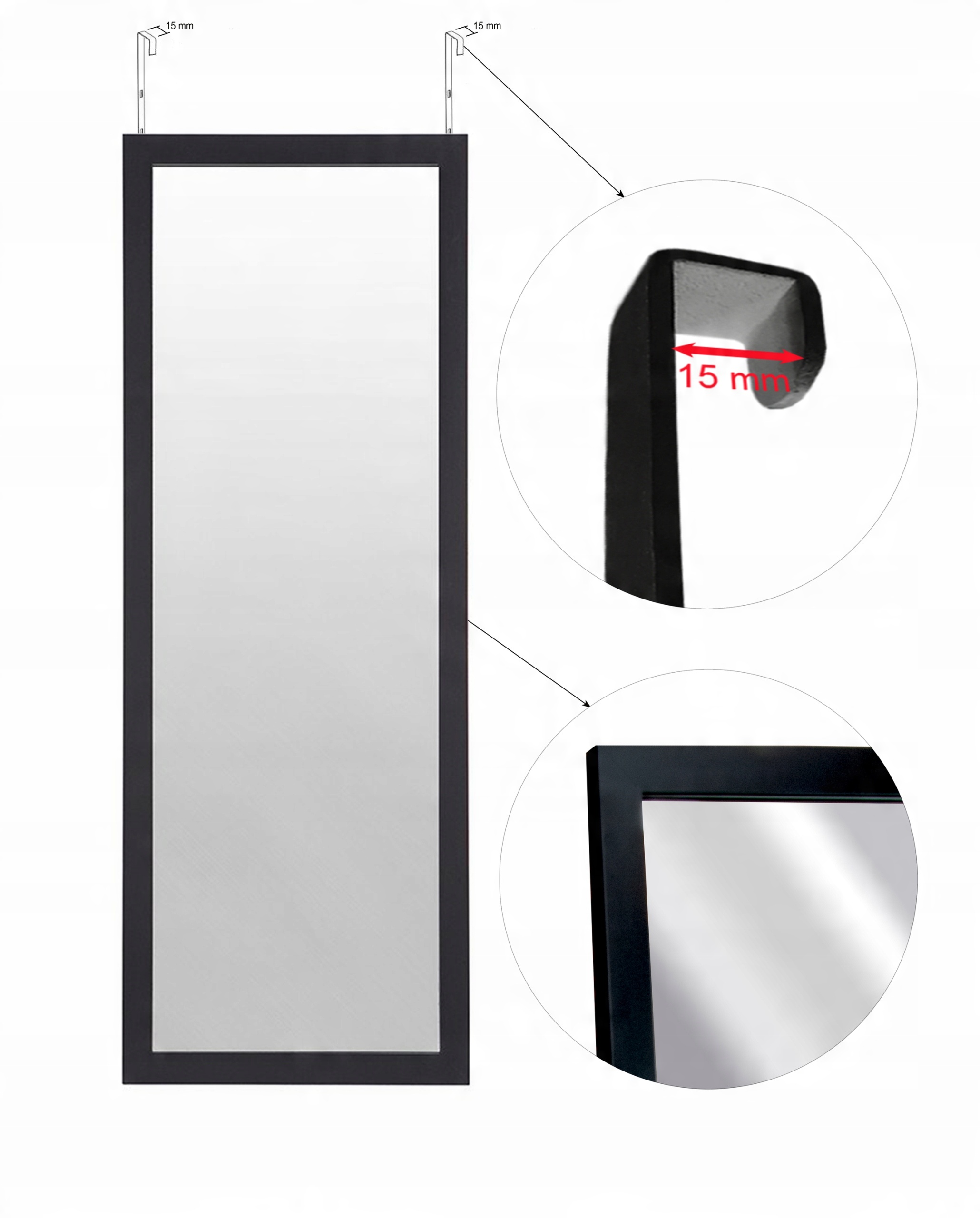

Lustro prostokątne wiszące na drzwi 125x36 cm czar