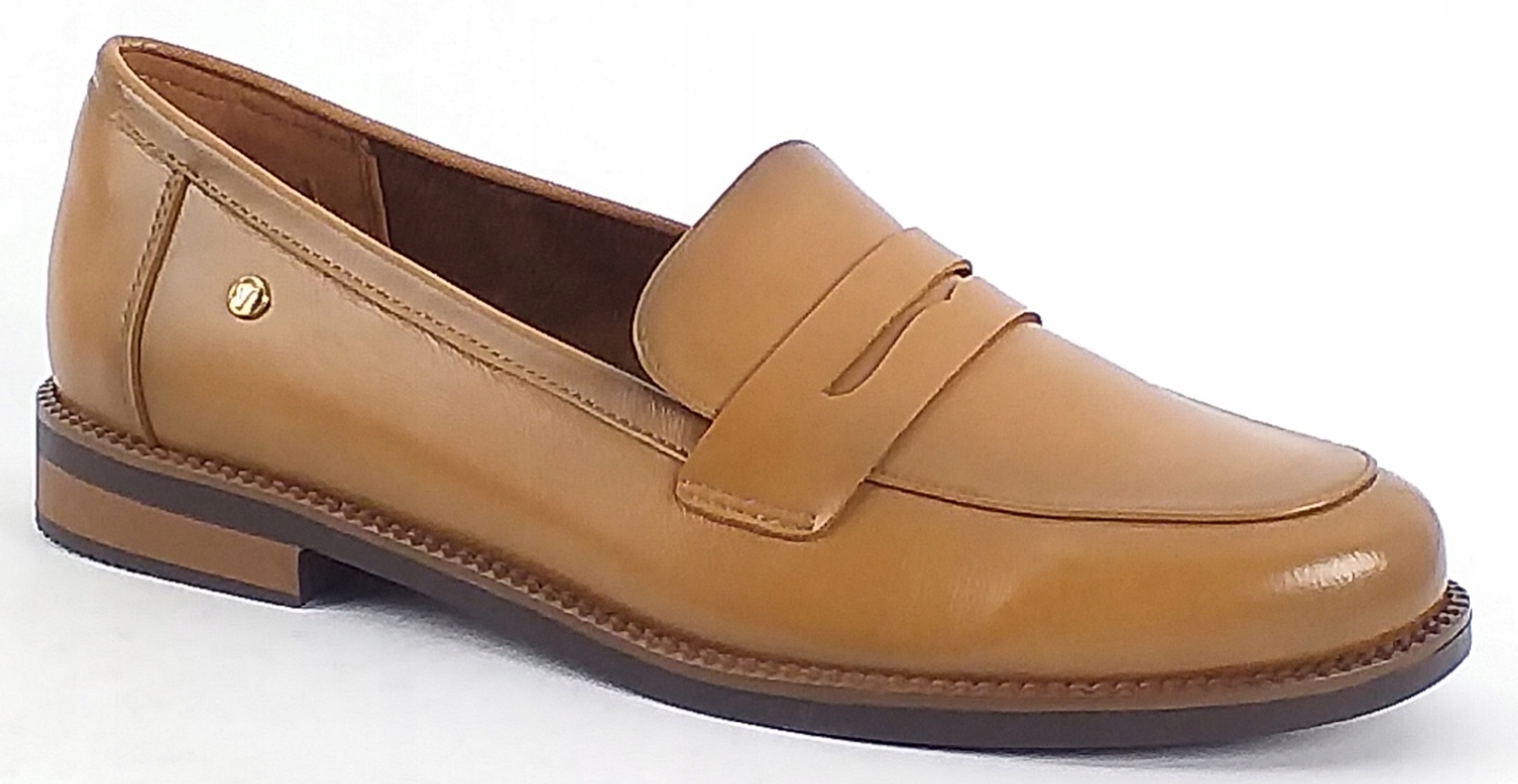 Mokasyny Vinceza 26-18131 Skórzane Damskie Płaskie Półbuty Camel 38