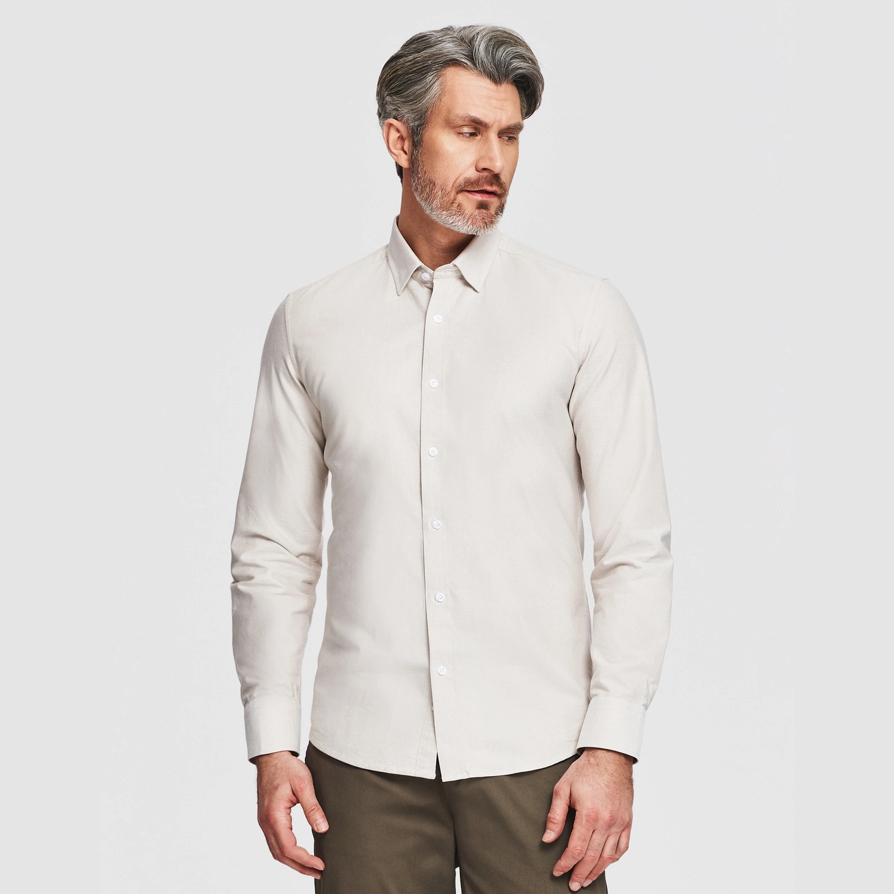 Béžová pánská košile s dlouhým rukávem Slim Fit Pako Lorente vel S
