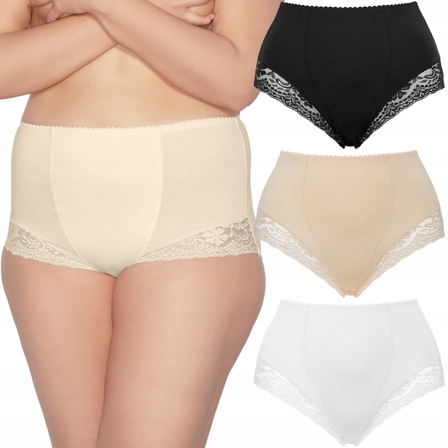 Mitex Ela Maxi 3-pack béžové/černé/bílé vysoké kalhotky 4XL Kalhotky Modelující