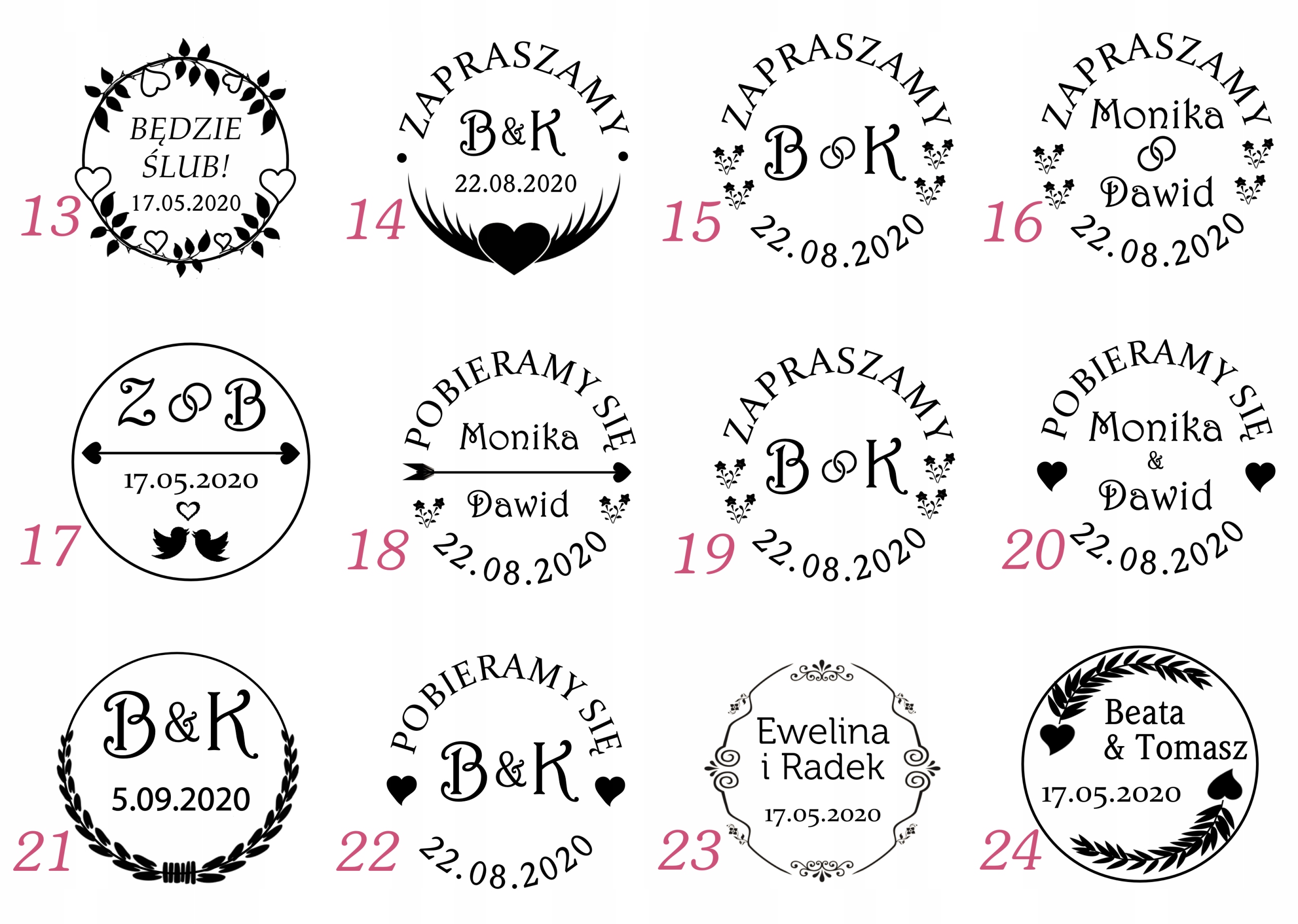 PIECZĄTKA NA ŚLUB PIECZĘĆ ŚLUBNA STEMPEL 5 CM Kod producenta grafika logo hand made