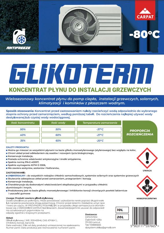 KONCENTRAT 20L INSTALACJI GRZEWCZYCH GLIKOL -80°C EAN (GTIN) 5903111597665