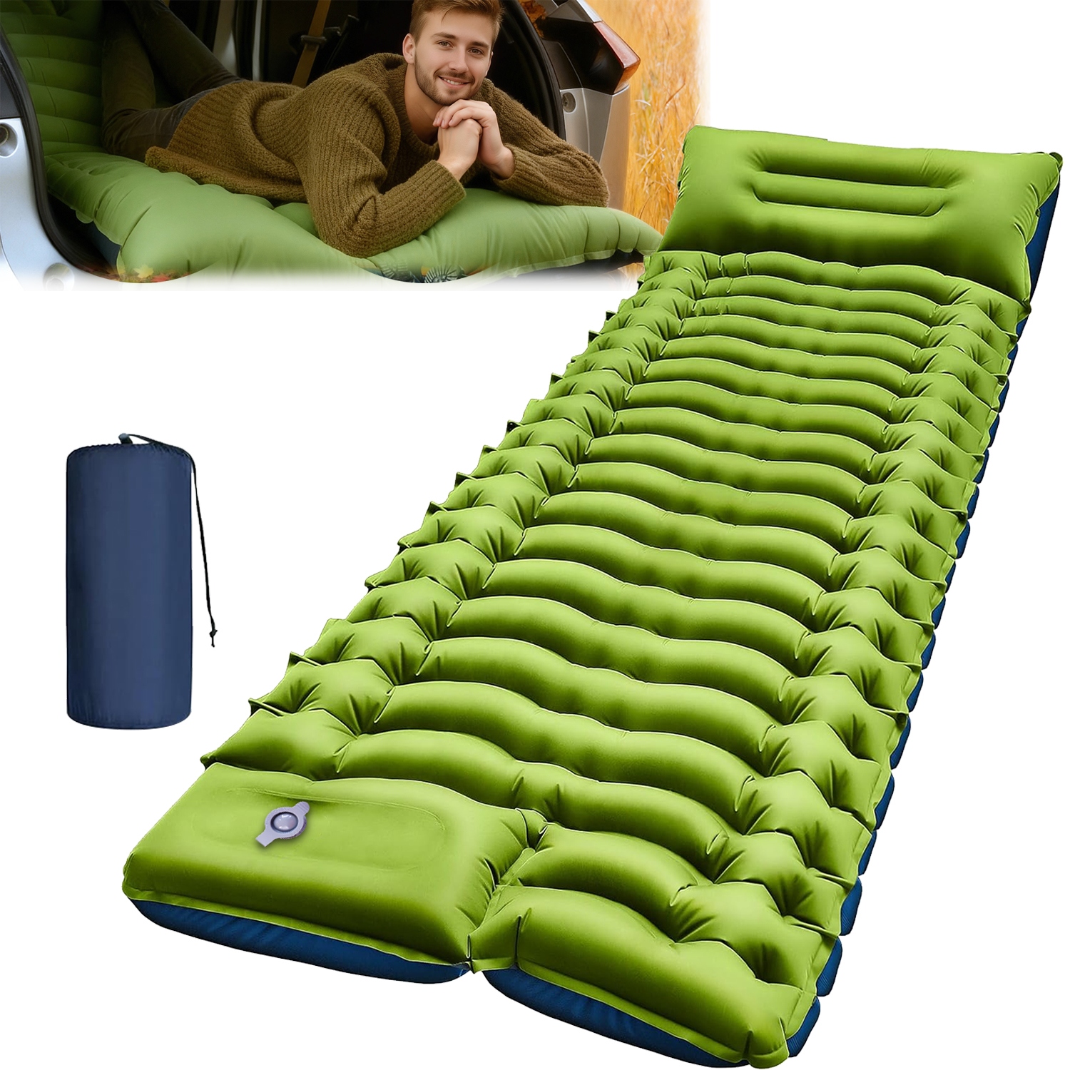 Mata Samopompująca Materac Karimata Dmuchana 200x70x10cm z poduszką