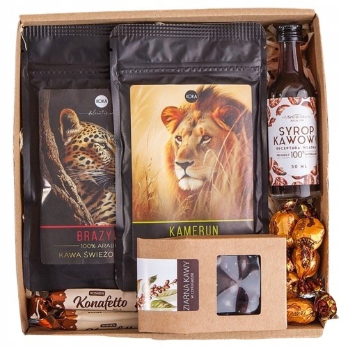 Kosz Prezentowy Zestaw dla miłośnika kawy urodziny 18-99 kawy syrop