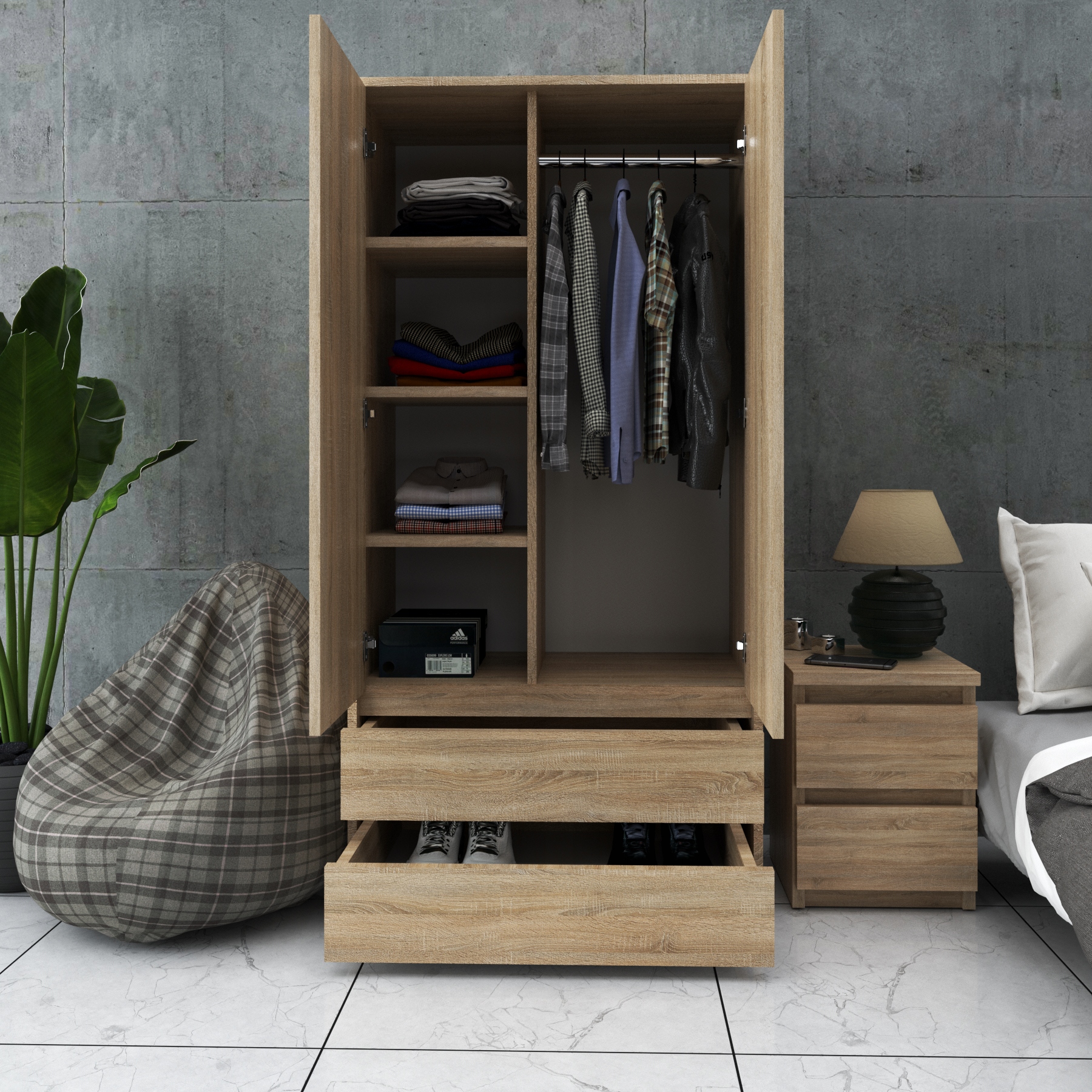 POJEMNA SZAFA DĄB SONOMA GARDEROBA 90 CM | MEBLE DO SALONU | SYPIALNIA Marka TopEshop