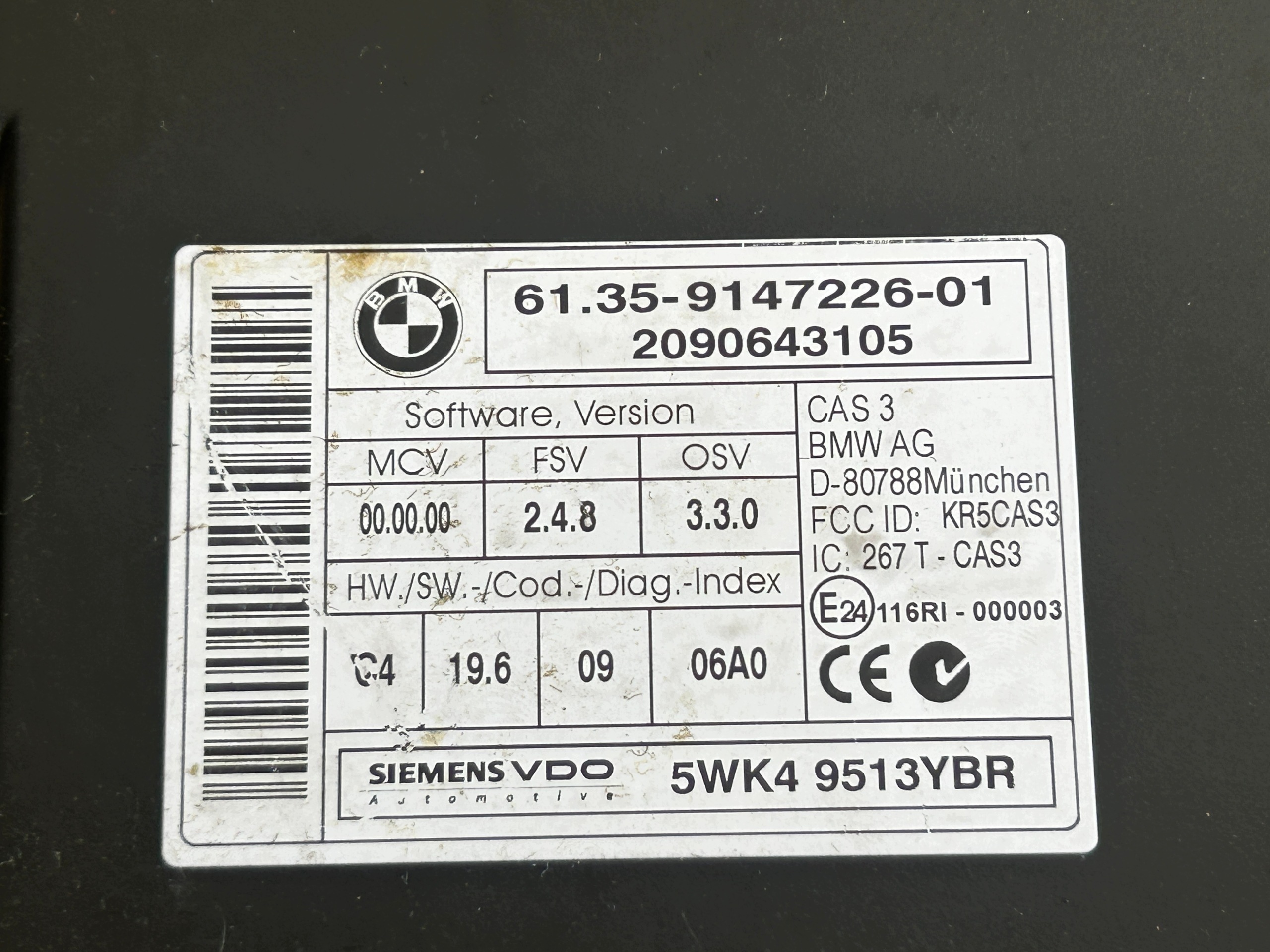 BMW E90 LIFT module unité de commande électronique uce CAS 9147226