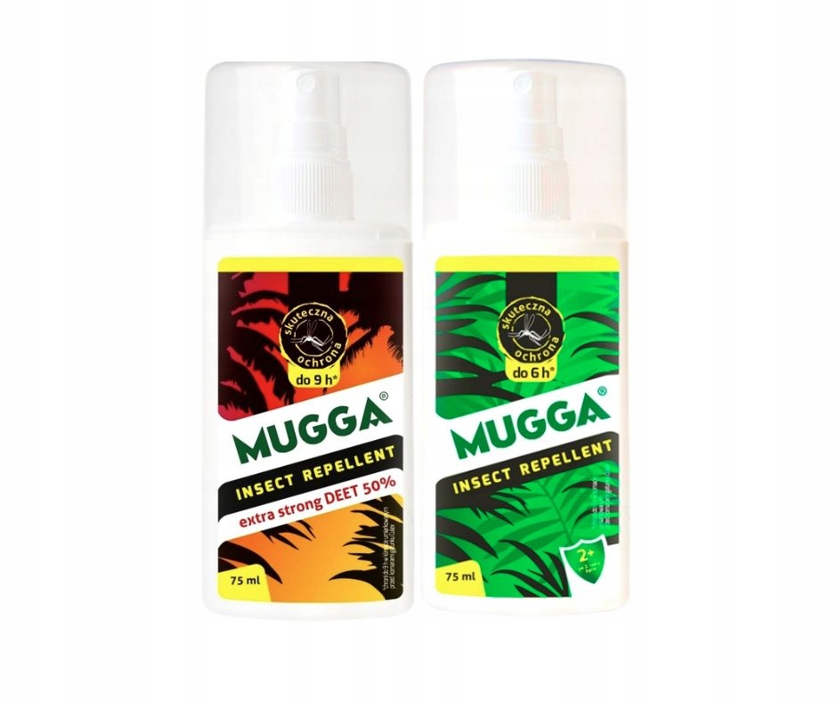 Mugga Spray Zestaw Deet 9,5% i 50% środek na komary kleszcze owady 75ml