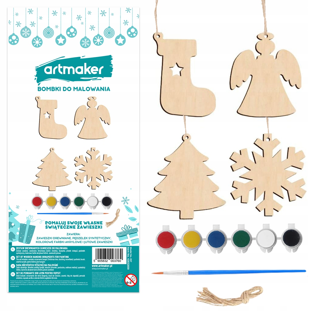 BOMBKI DO MALOWANIA DREWNIANE ZAWIESZKI ŚWIĄTECZNE FARBY DIY prezent dzieci