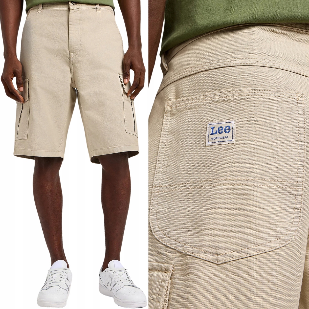 Lee Cargo Short Workwear Stone Volné Béžové Bojové Krátké Kraťasy W34