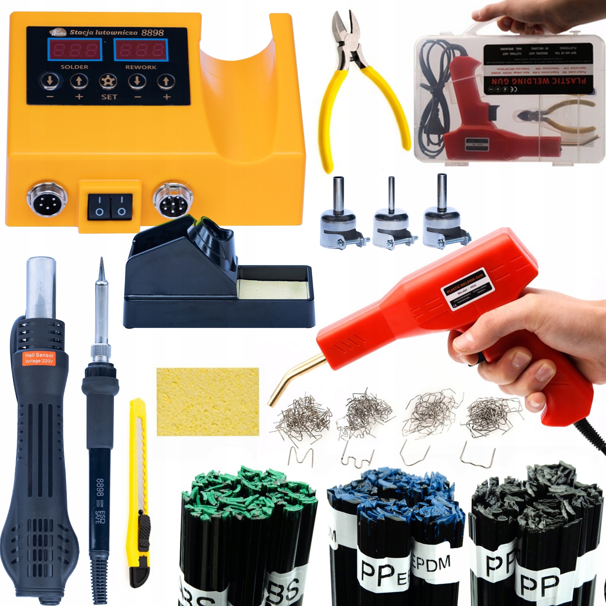 Svářečka Sešívačka Plastů 3V1 Páječka Hot-air Pojivo Abs Pp Kufr