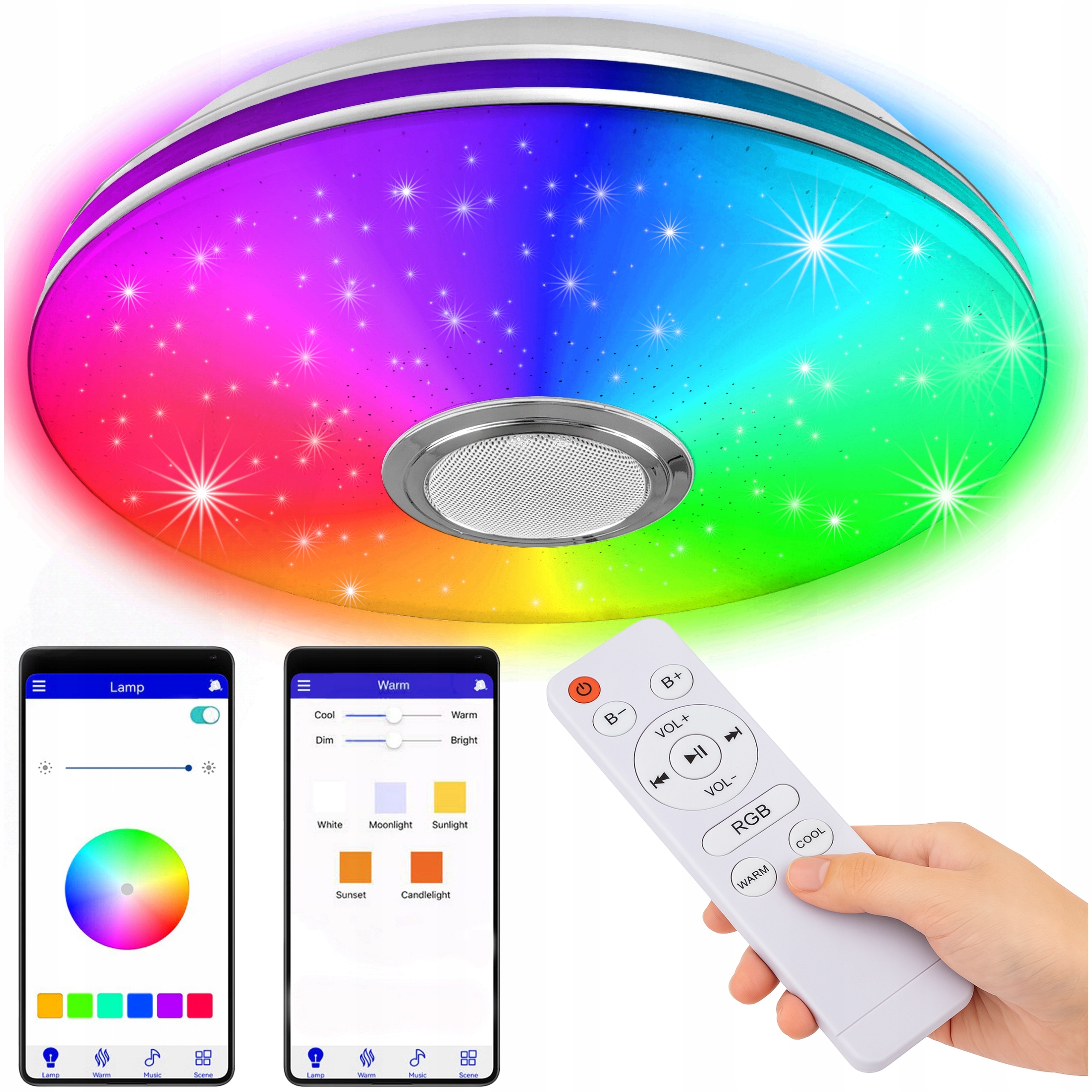 Stropní Svítidlo Rgb S Bluetooth Led Reproduktorem 60 W S Dálkovým Ovládáním Aplikací App