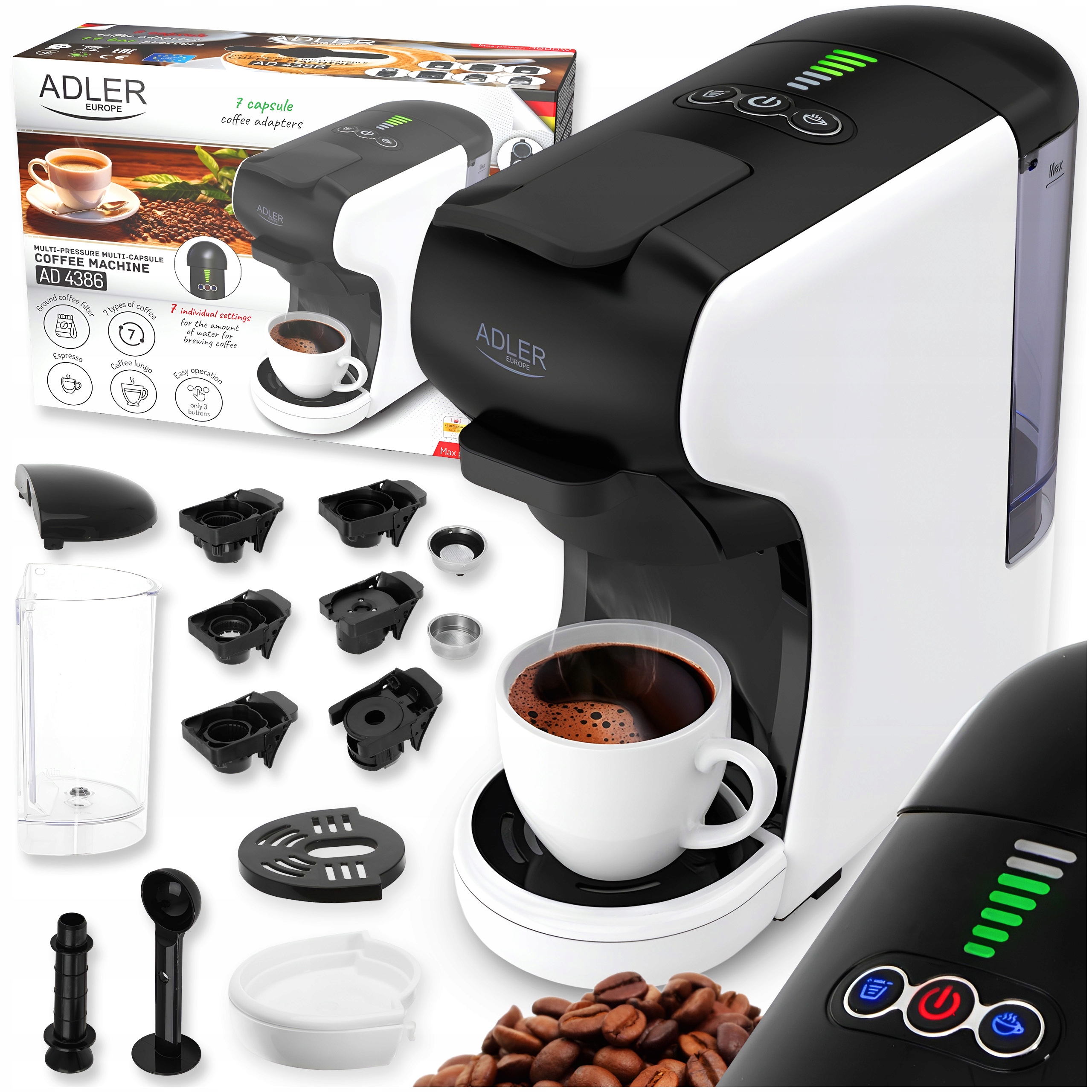 Ekspres Do Kawy Ciśnieniowy Na Kapsułki 11W1 Kapsułkowy Regulacja Wody