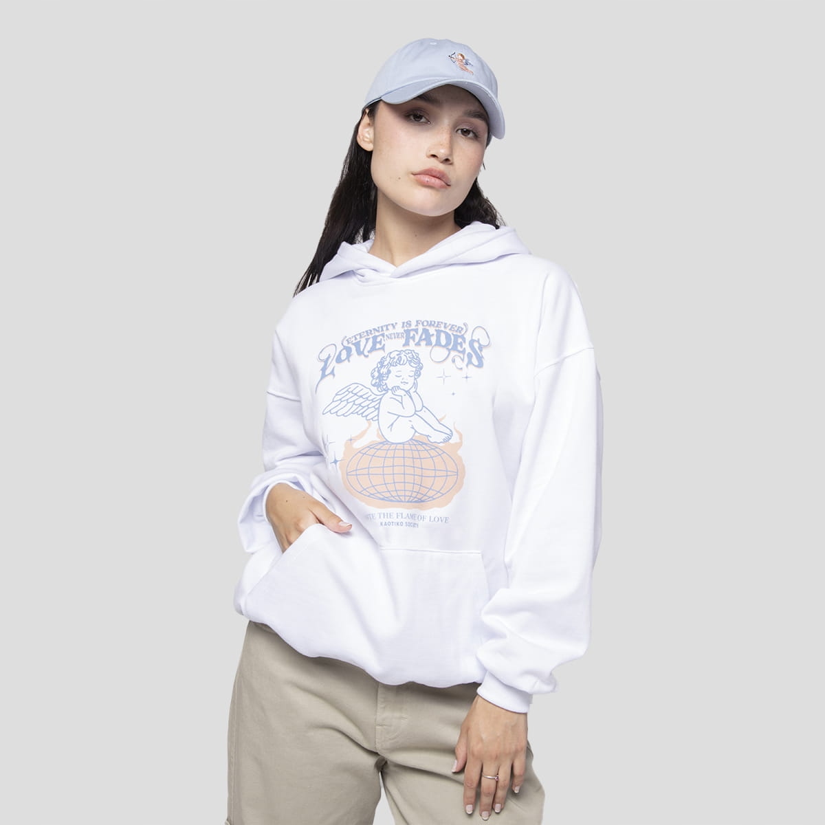 Mikina s kapucí Kaotiko Flame Of Love M, bílá, Městská