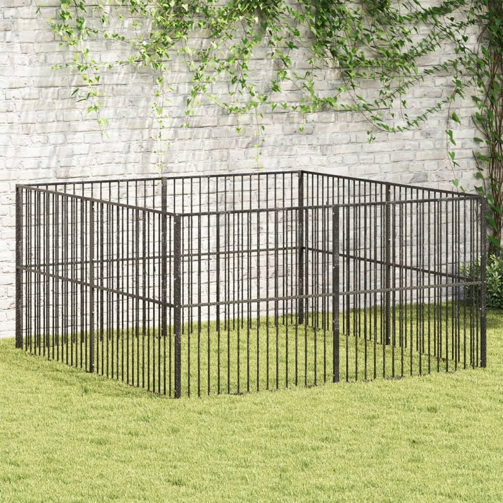 Fionshop 262923419 Ohrádka pro psy 8 panelů černá pozinkovaná ocel
