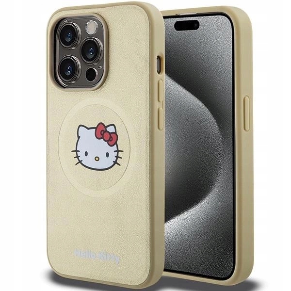 Pouzdro Hello Kitty Leather Kitty Head MagSafe pro iPhone 14 Pro Max zlaté