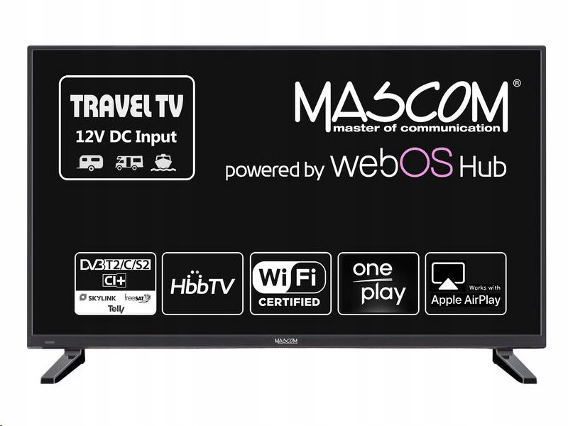 Televize 28" Mascom Smart Tv 12V pro karavan, WebOS, DVB-T2/S2 Wifi 12V