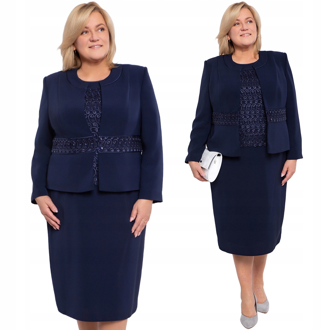 Třídílná tmavě modrá sukně s krajkou, velikost 48