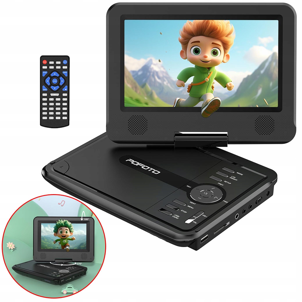 Kompaktní DVD Přehrávač 7" Hd LCD Přenosná Herní Konzole 2000MAH Černý