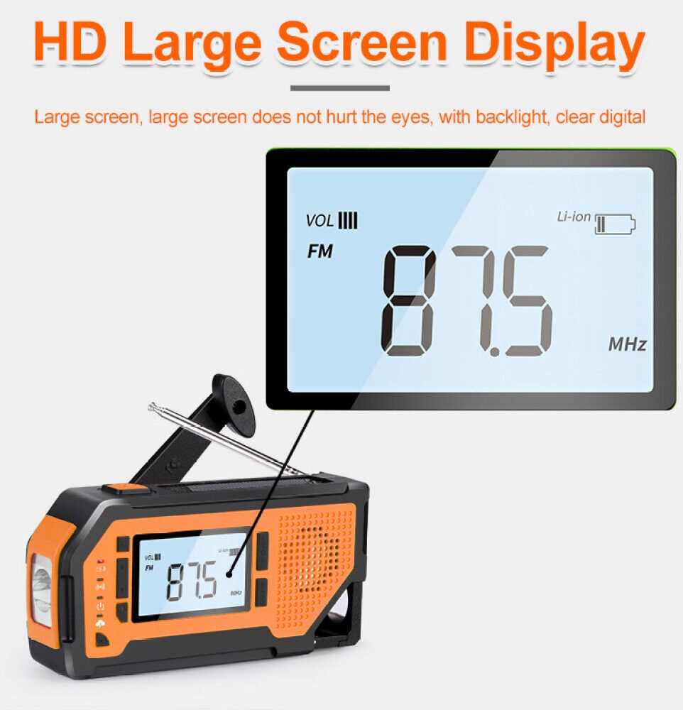 LCD Solar Radio FM/AM awaryjne 2000mAh Latarka SOS Alarm Funkcje inne