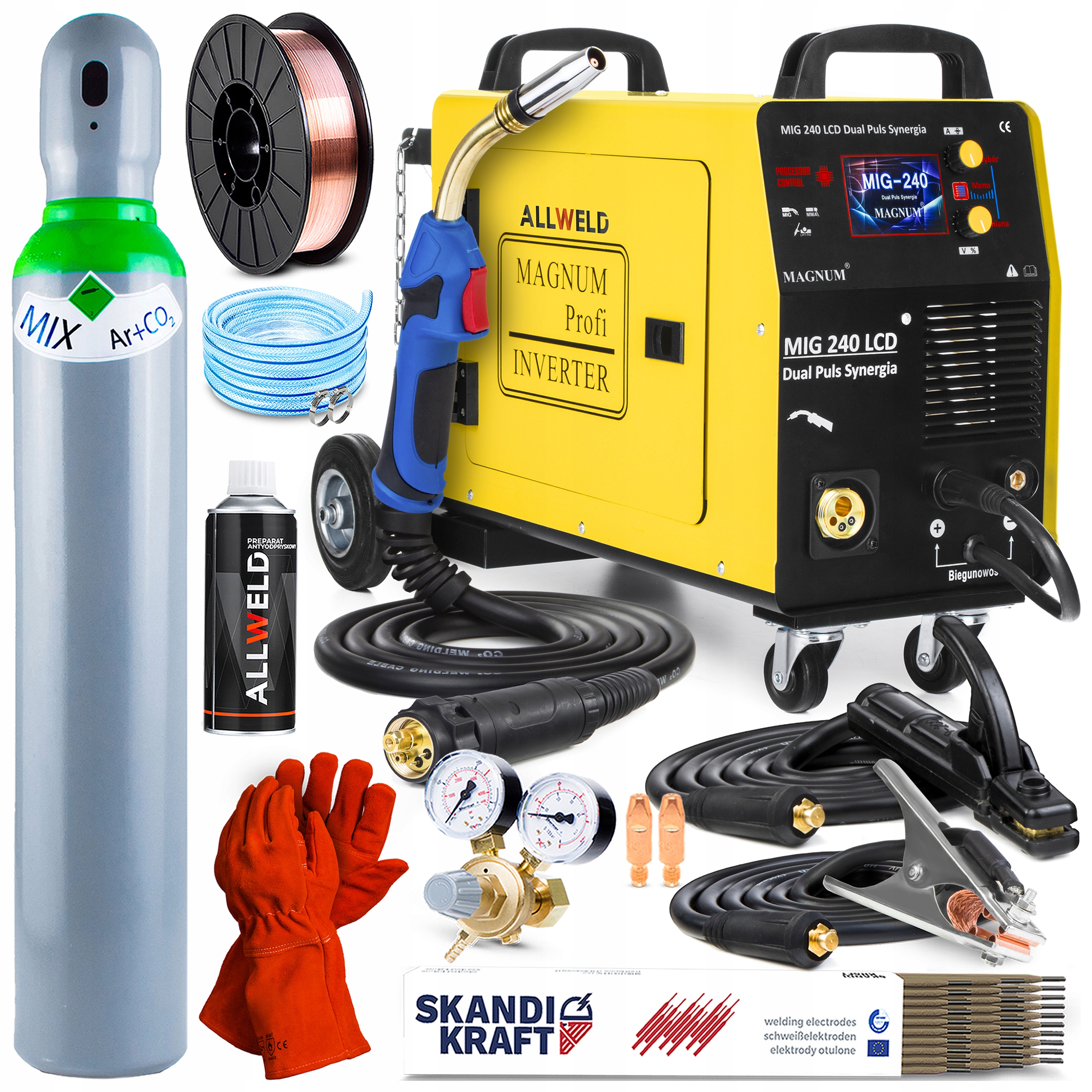 Poloautomatický Svařovací Stroj Magnum Mig 240 LCD Dual Puls Synergie Hliníku 3V1