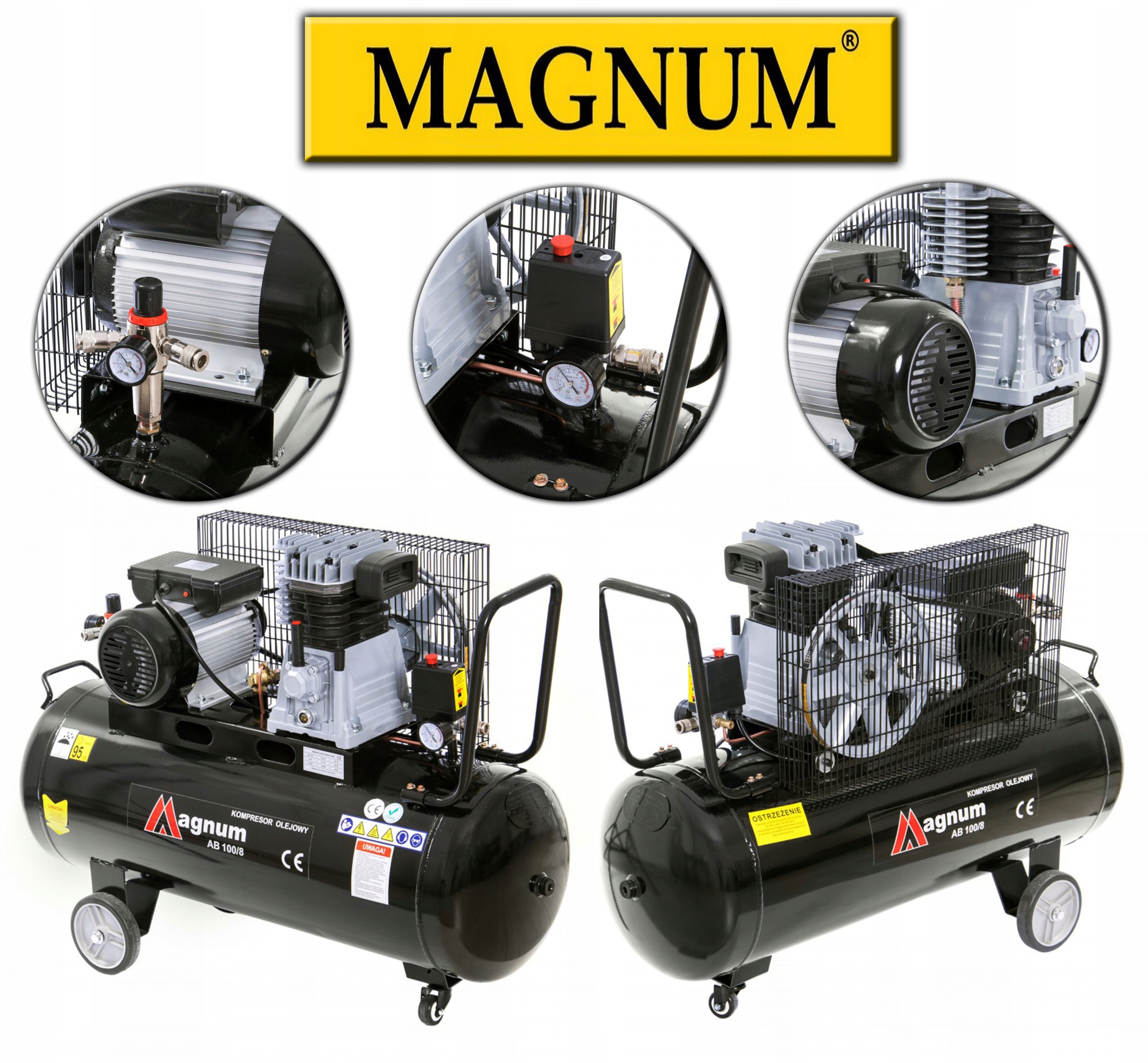 KOMPRESOR MAGNUM 369L/MIN 230V 2,2kW 8 BAR 100L Wydajność teoretyczna 369 l/min