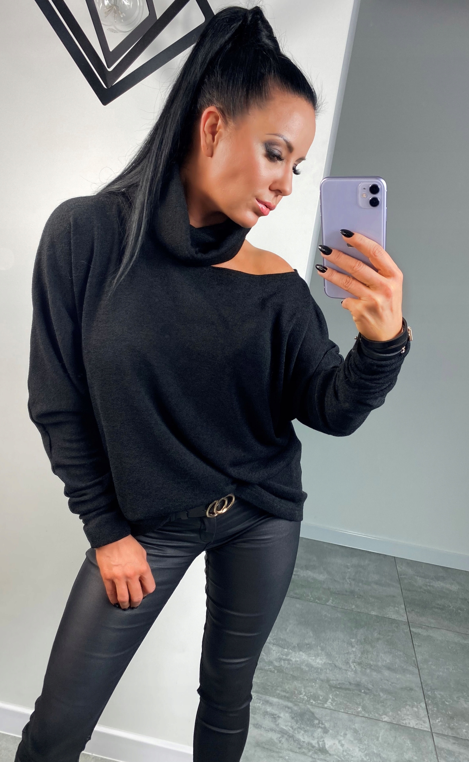 LipMar oryginalny sweter golf odkryte ramie L 40 Rękaw długi rękaw