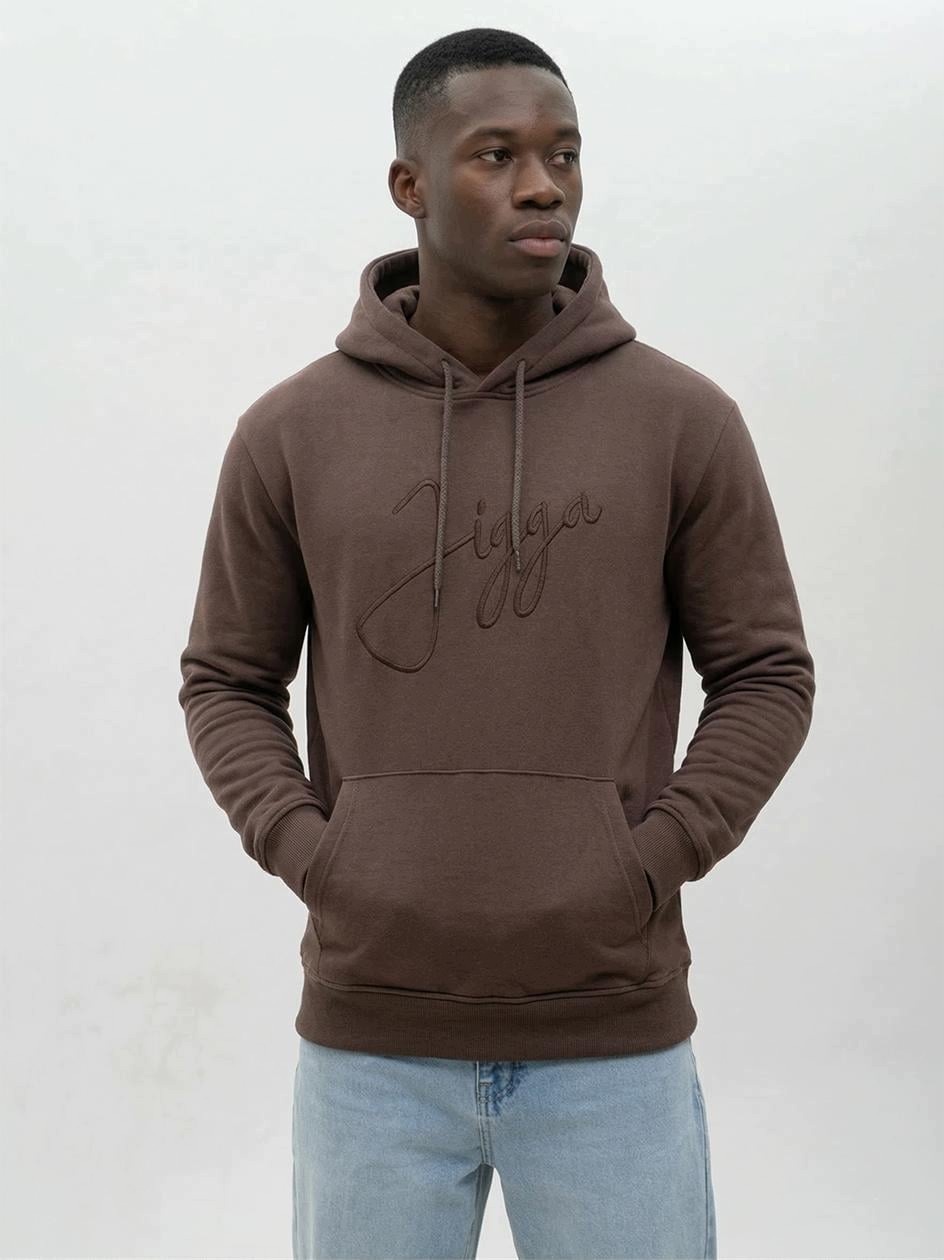 Mikina S Kapucí Hnědá Jigga Wear Written Tag Logo L