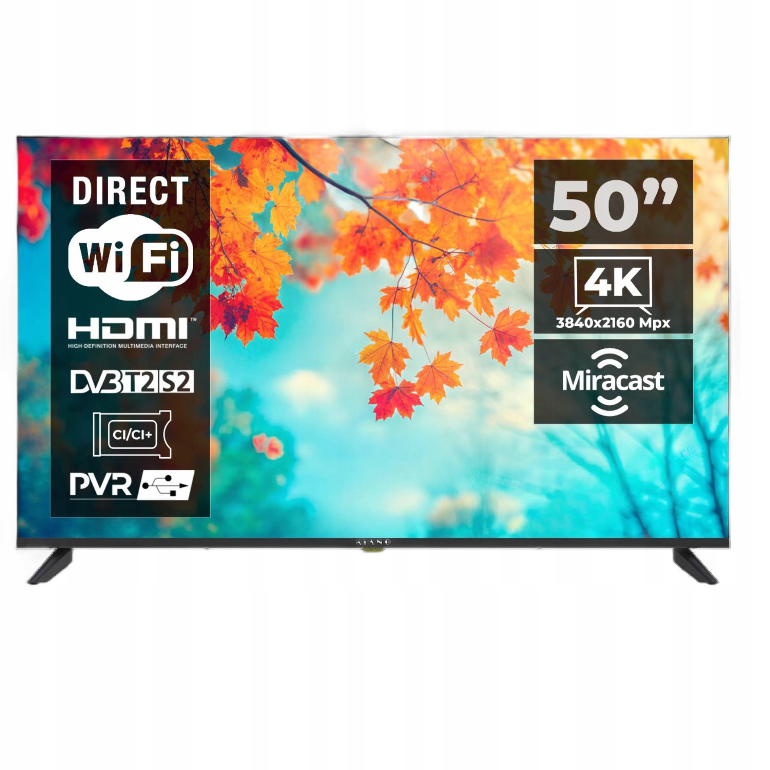 Kiano KE50 Led televízor 50" 4K Uhd Smart Tv s WiFi, Pvr a Miracast