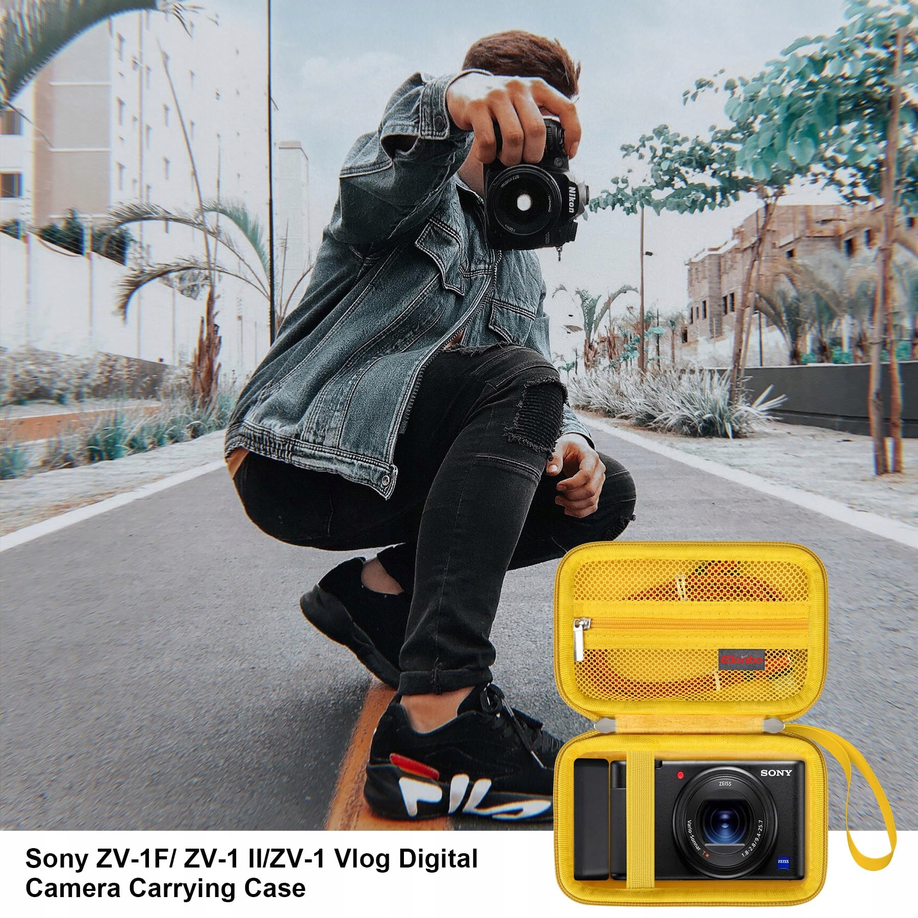 ELONBO Torba Podróżna Do Sony ZV-1 ZV-1F ZV-1 II Kamera 4K Żółta — miniatura 7