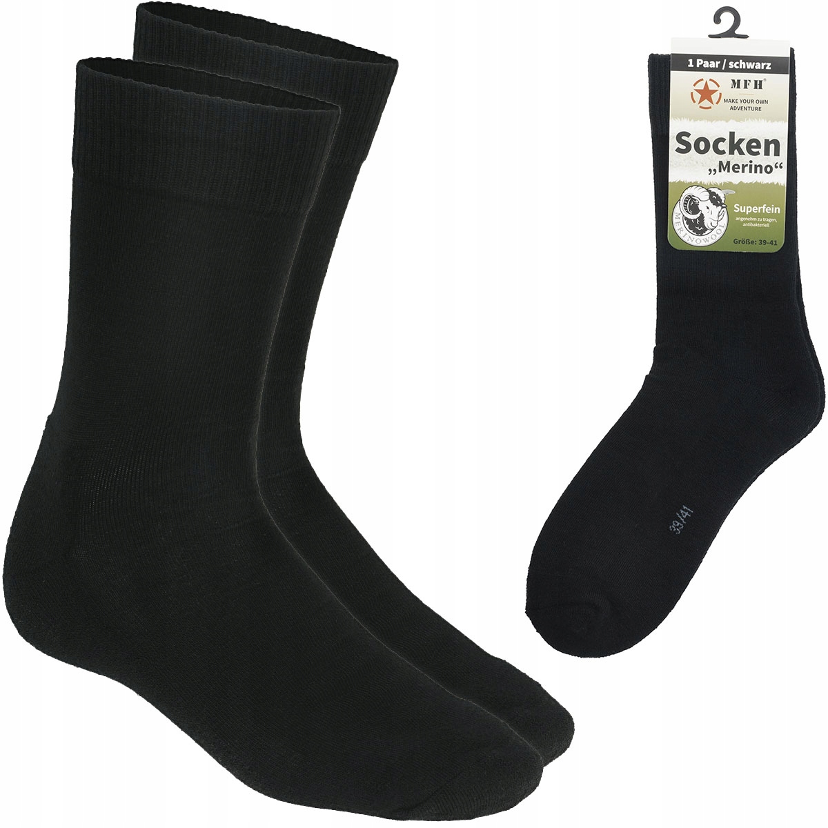 Skarpety Skarpetki Wełna Merino Trekkingowe Wojskowe Mfh Czarne 45-47