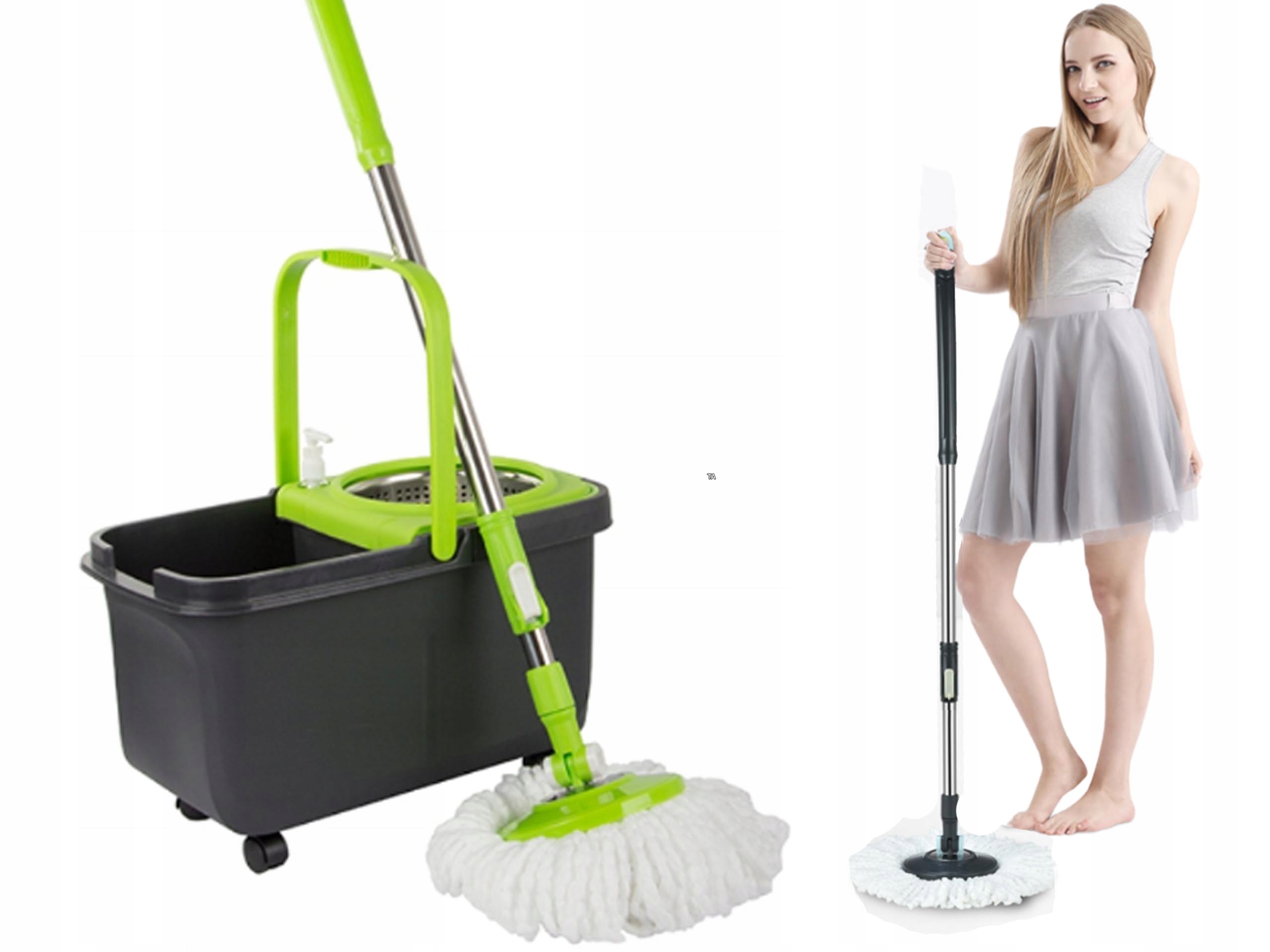 Levně Rotační rotační mop 360 Dávkovač Kbelík Sada 2 nástavců Mikrovlákno