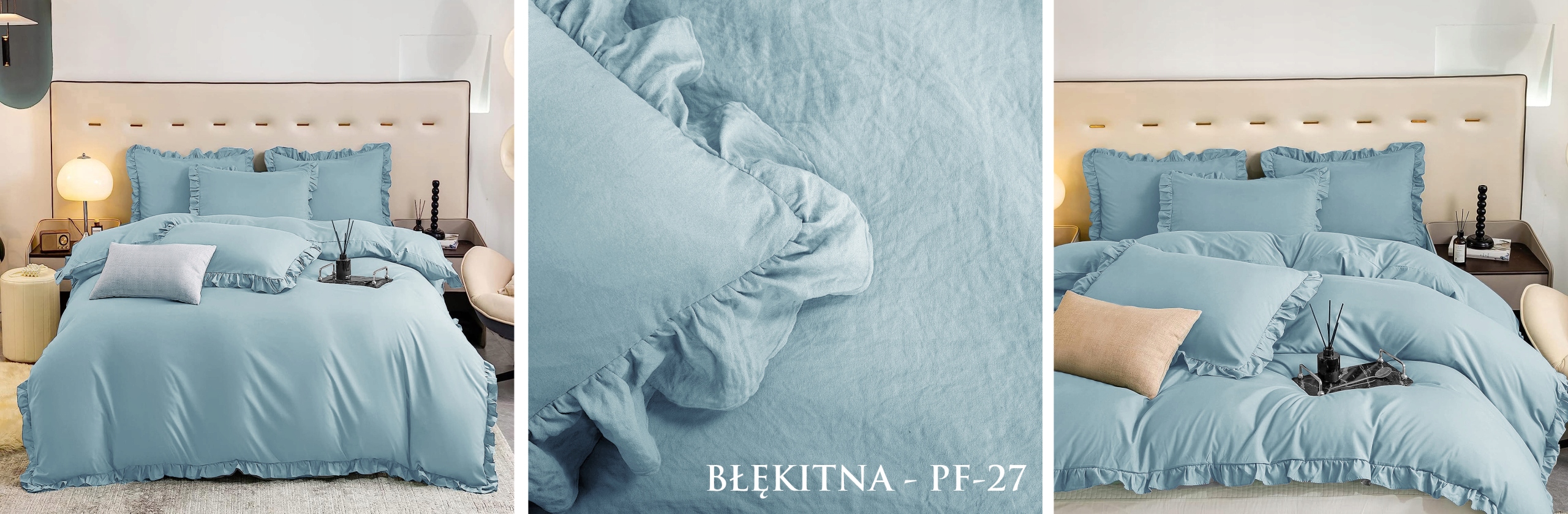 POŚCIEL Z FALBANKĄ + 2x POSZEWKI FALBANA KOMPLET ZESTAW 1 PREMIUM 160x200 Wzór dominujący Boho Gładki Inny wzór
