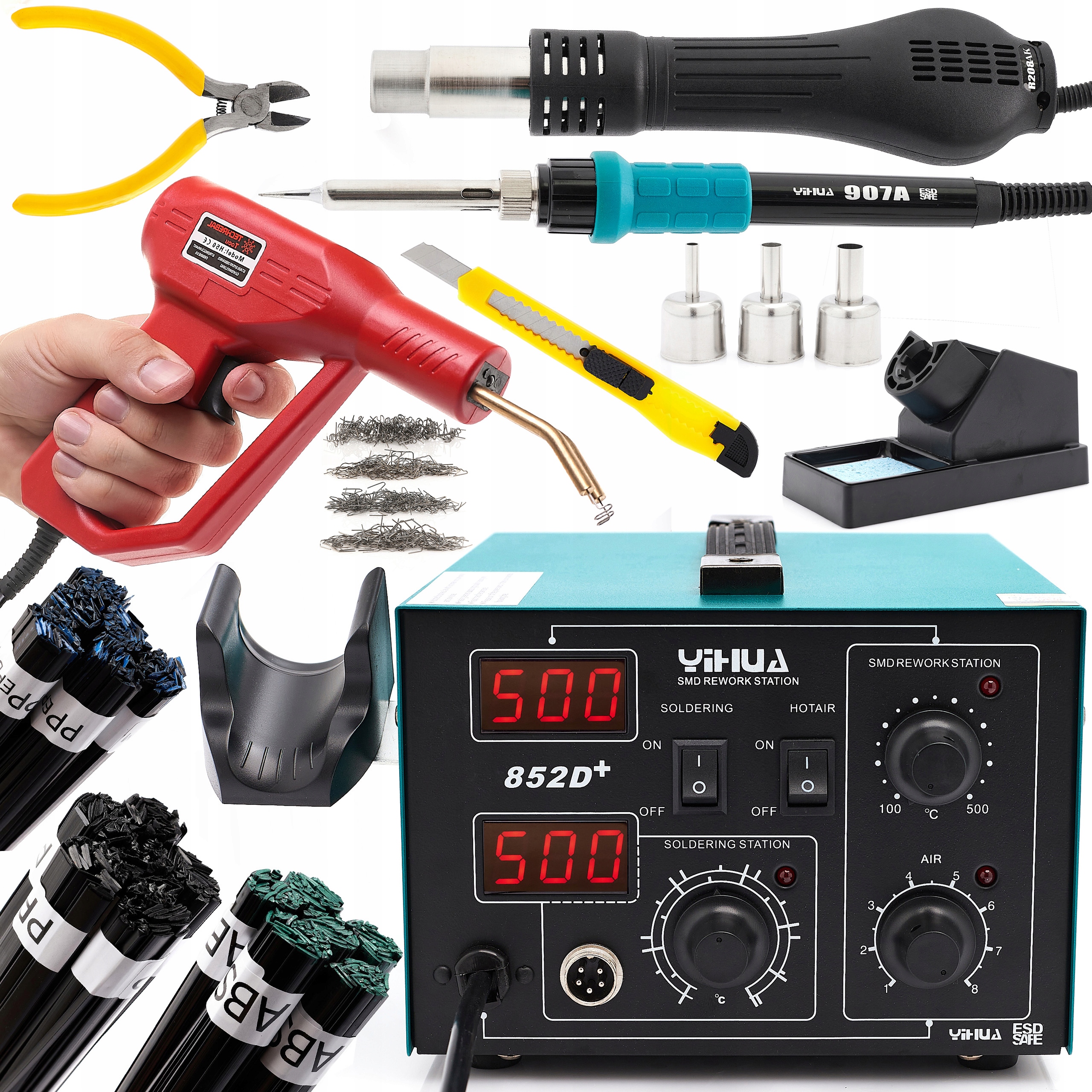 Svářečka Plastů Hot Air Yihua 852D+ Pojiva Pp Epdm Abs Sešívačka Sponek