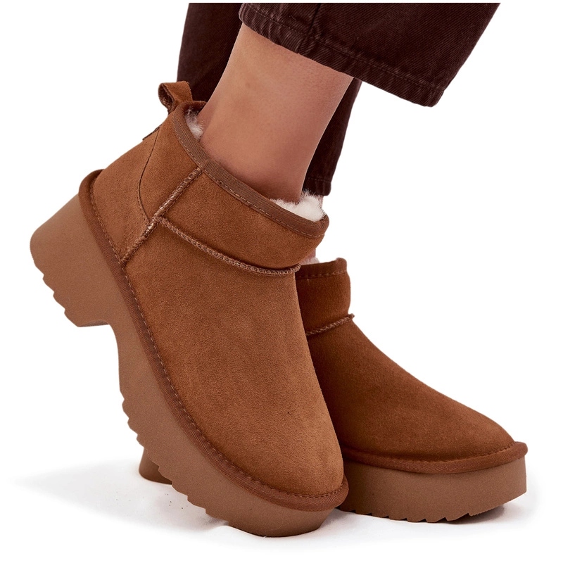 Dámské Sněhule Z Přírodního Semiše Zateplené Kožešinou Camel 40