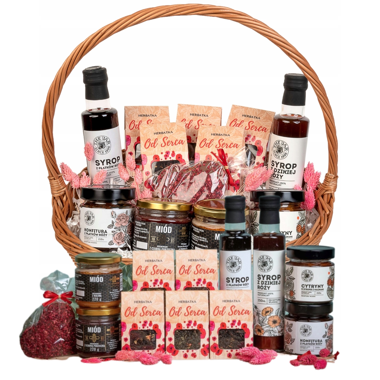 Kosz Prezentowy Wiklinowy Duży Zestaw Herbat Syropy Urodziny Ślub