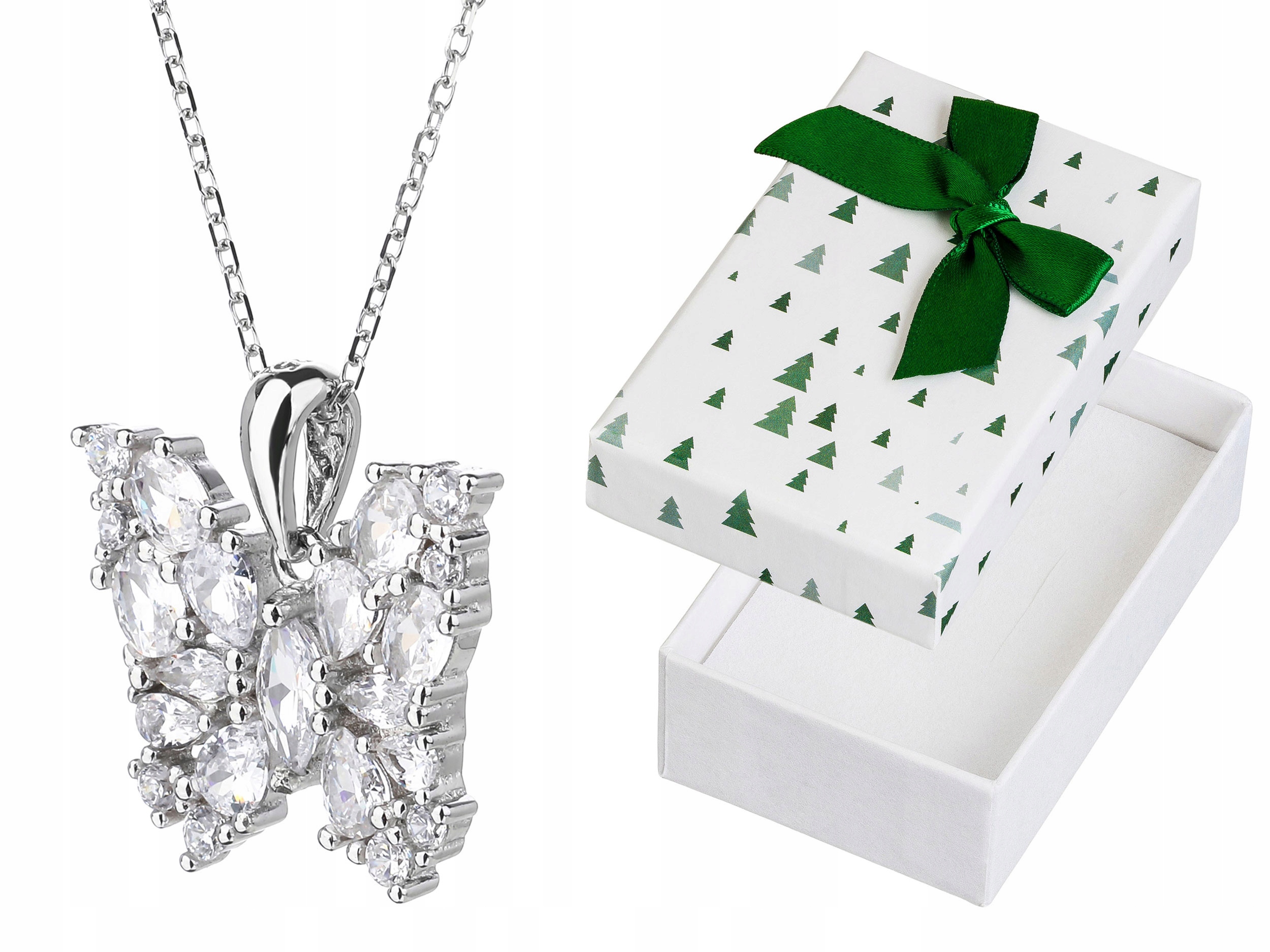 Krátký stříbrný velký dámský náhrdelník Motýl s zirkony Motýlek Stříbro 42 cm