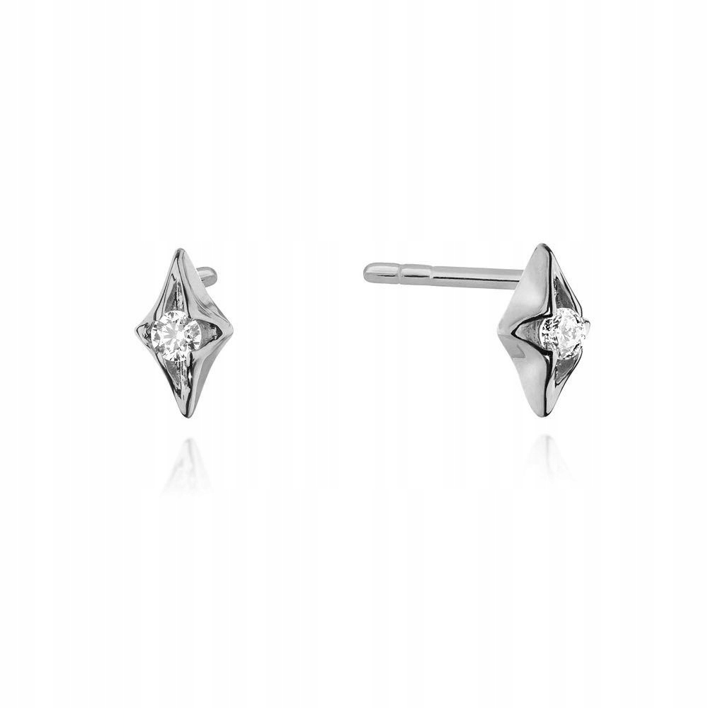 Zlaté náušnice podlouhlé šroubky s diamanty Bílé zlato 585 0.08 ct