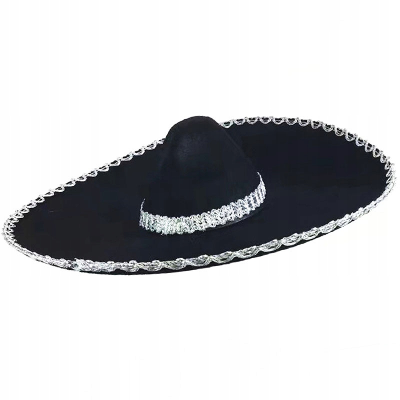 SOMBRERO MEKSYKAŃSKIE KAPELUSZ CZARNE LAMÓWKĄ SREBRNĄ MEKSYKANIN DUŻE 50 CM Marka Korbi