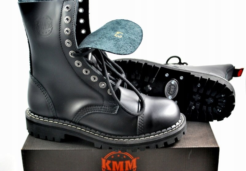 KMM 100 Czarne GLANY 10 dziurowe skóra 10-tki r.37 Materiał wkładki tkanina