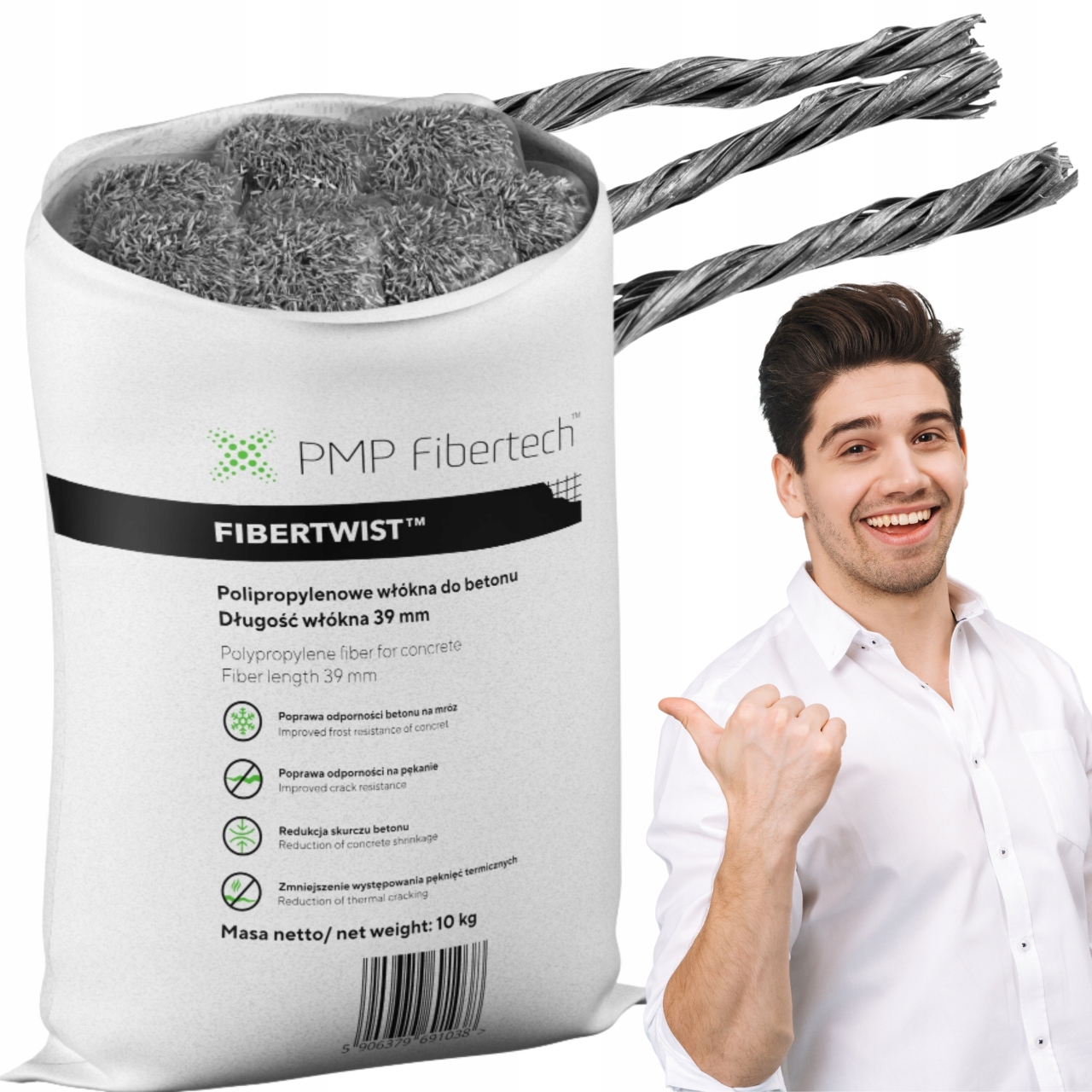 Polypropylenová vlákna pro vyztužení betonu Fibertwist 39 mm Sáček 10 kg