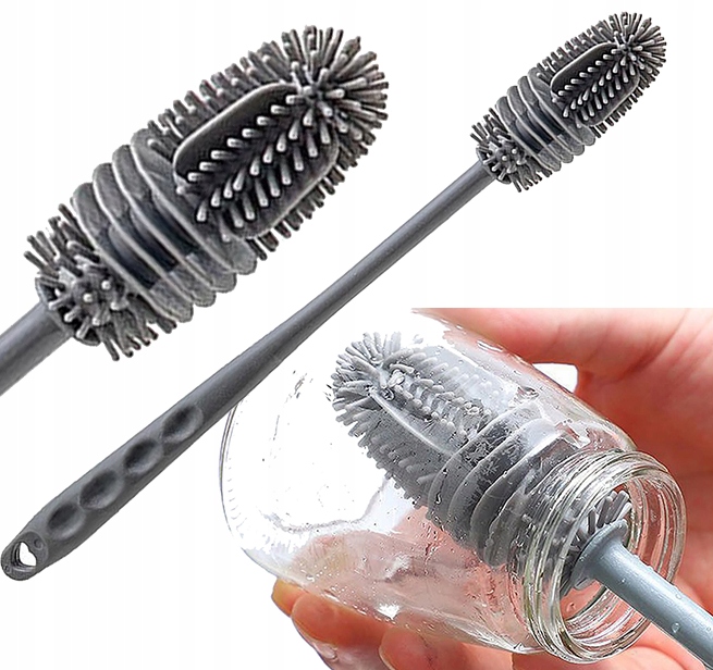 SILIKONOWA SZCZOTKA DO MYCIA SZKLANEK BUTELEK słoików pojemników MYJKA